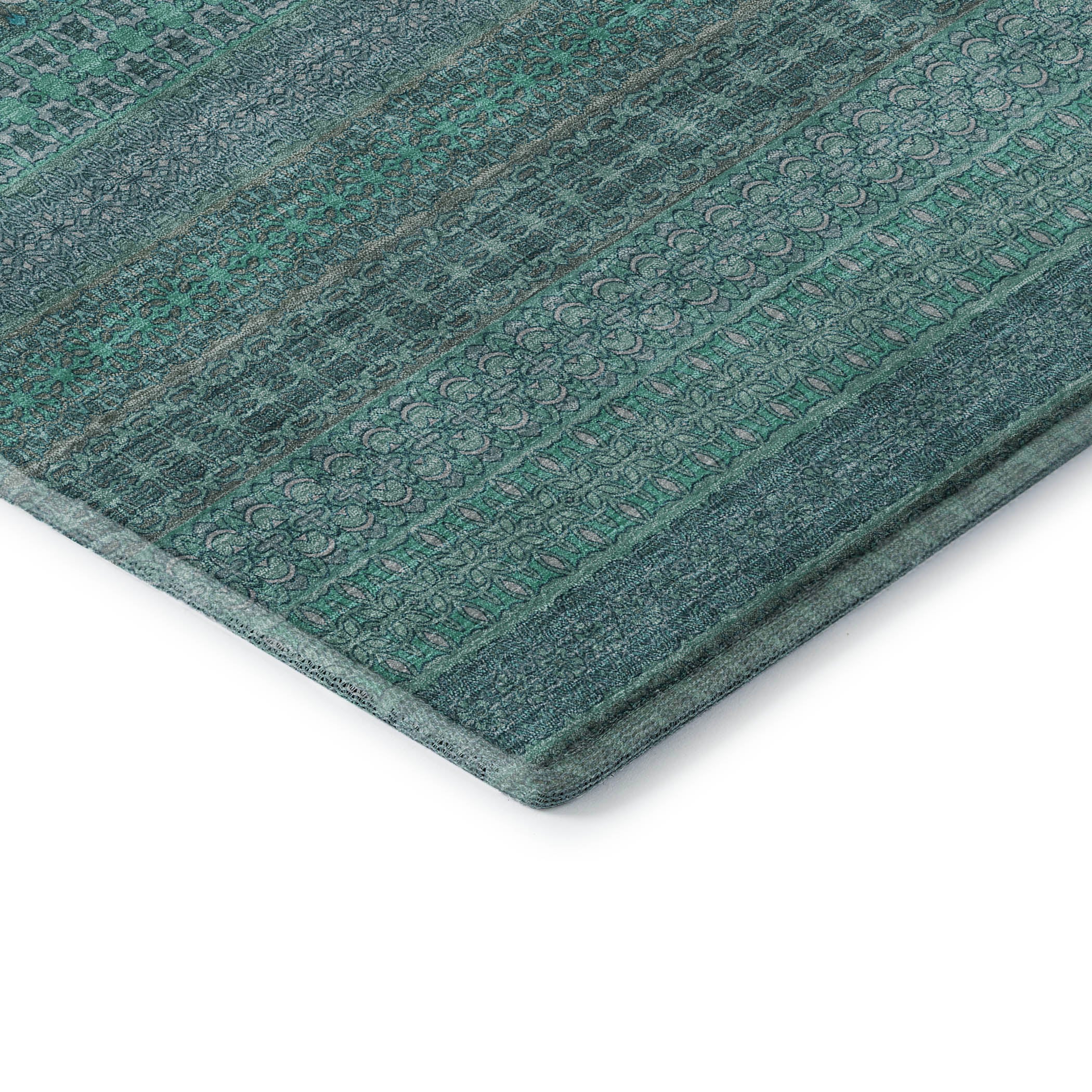 Porto Machine Washable Transitional Turquoise Teal Rug 1'8" x 2'6" #shape_Rectangle