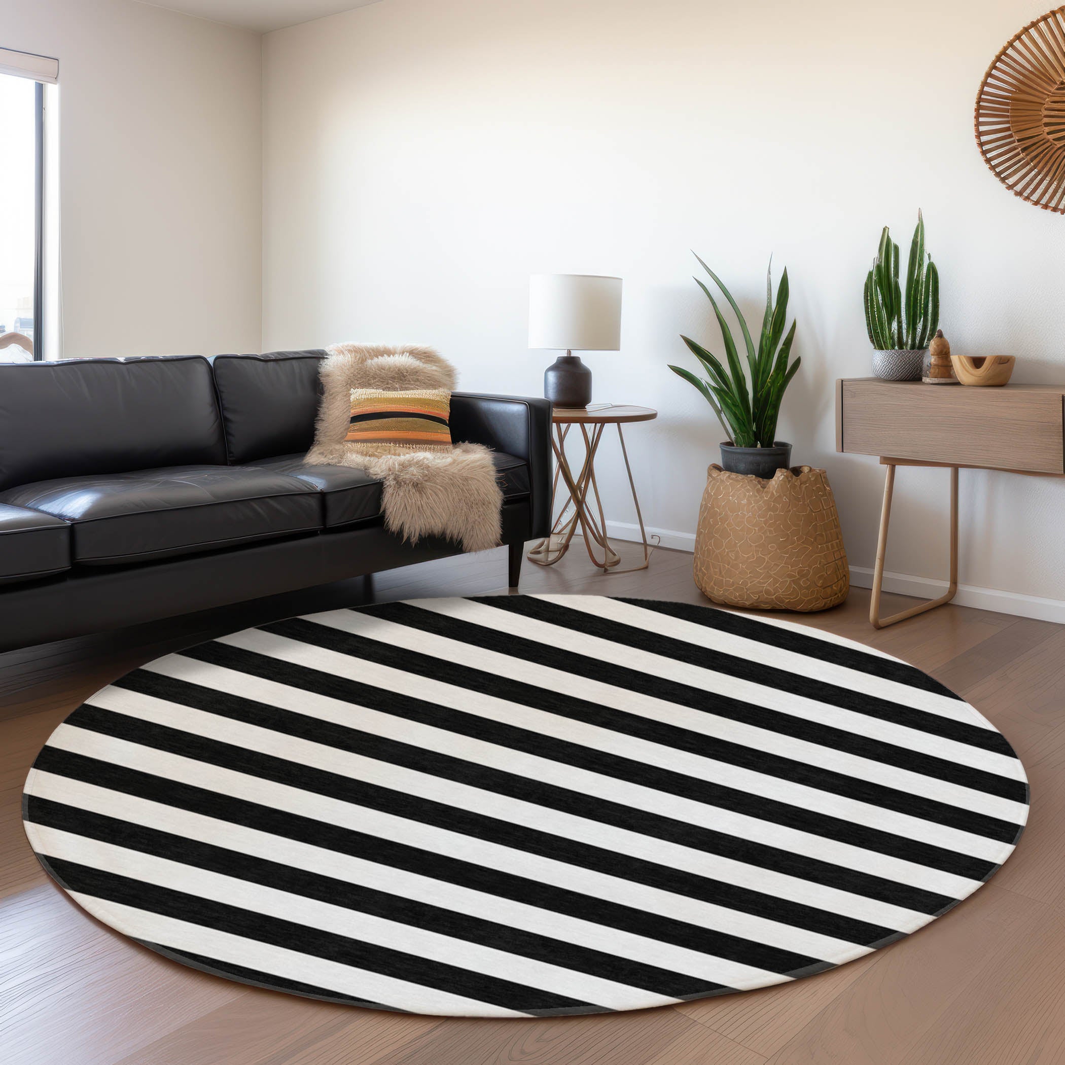Budapest Machine Washable Transitional Black Rug 8' x 8' #shape_Round