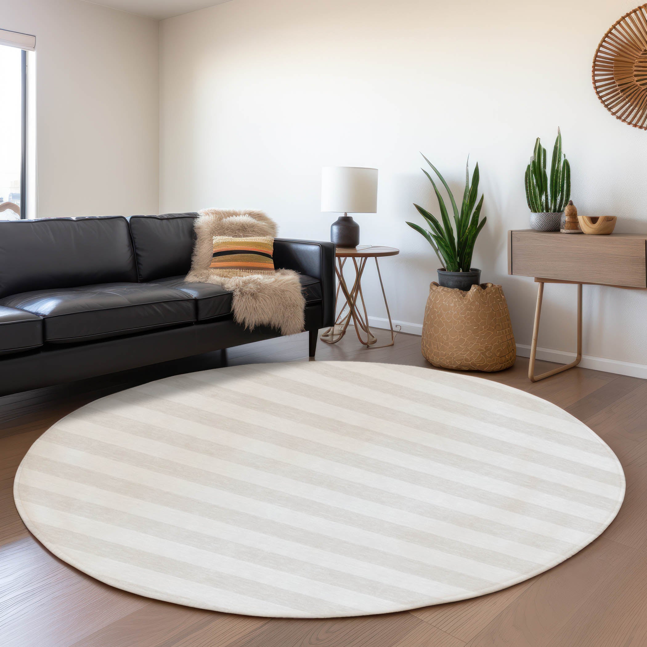 Budapest Machine Washable Transitional Ivory Rug 8' x 8' #shape_Round