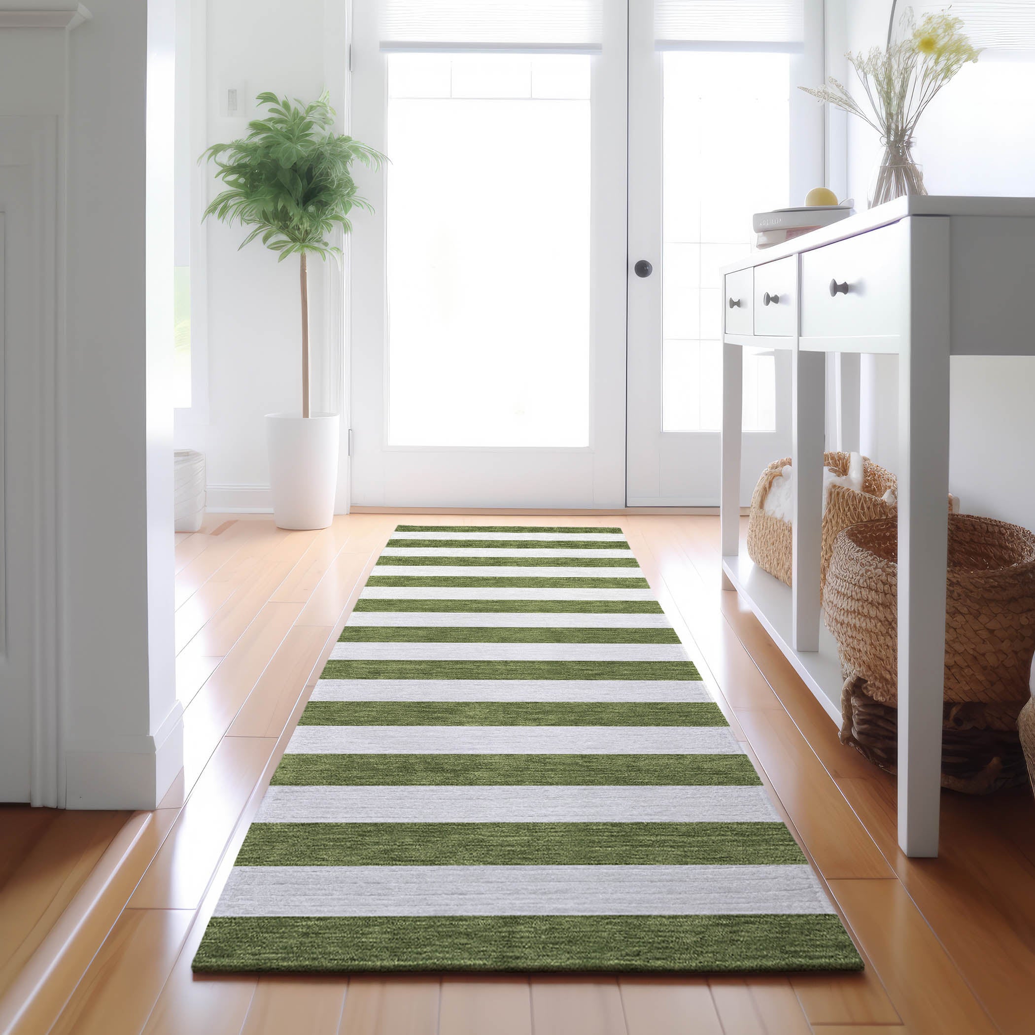 Budapest Machine Washable Transitional Olive Green Rug 2'3" x 7'6" #shape_Runner