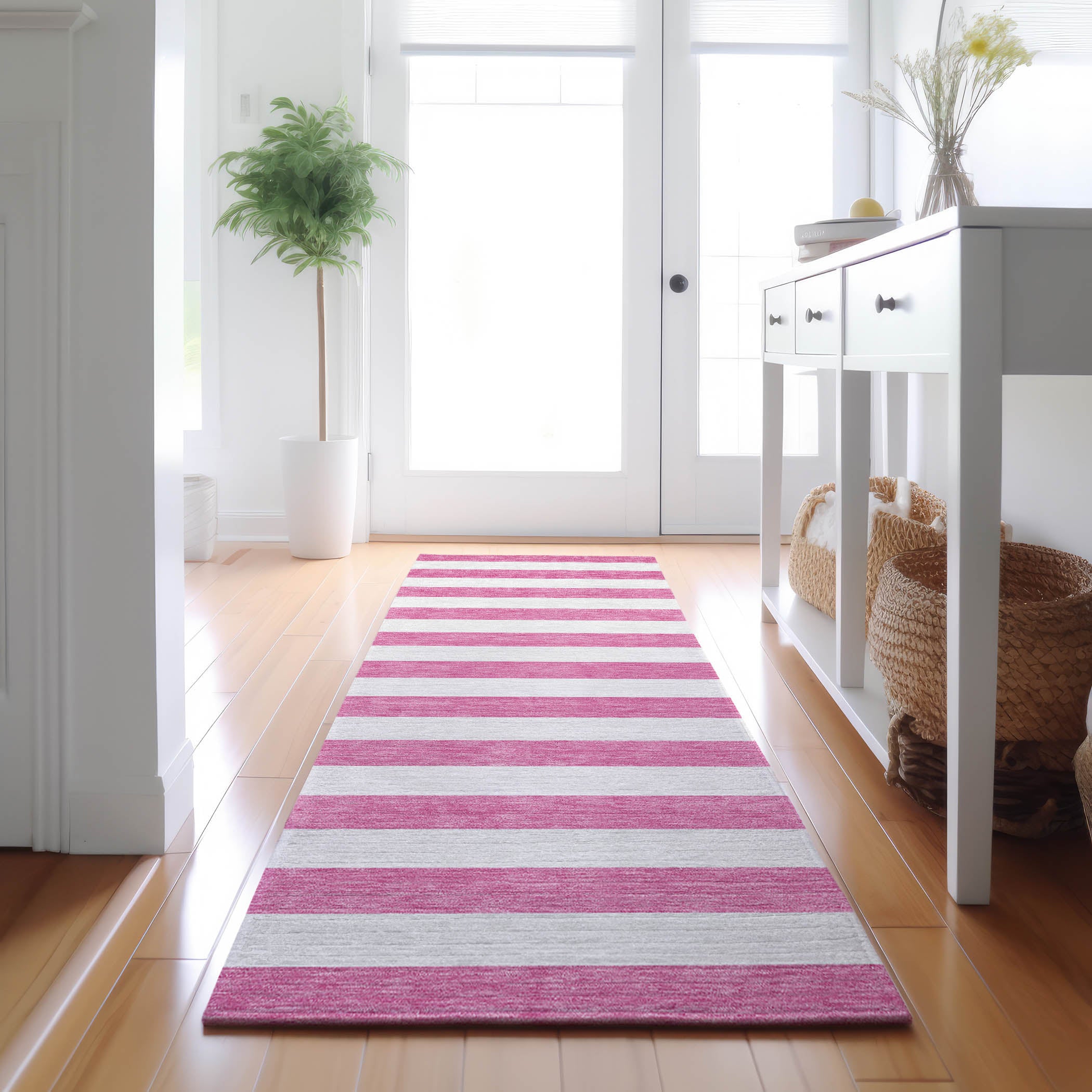 Budapest Machine Washable Transitional Pink Rug 2'3" x 7'6" #shape_Runner
