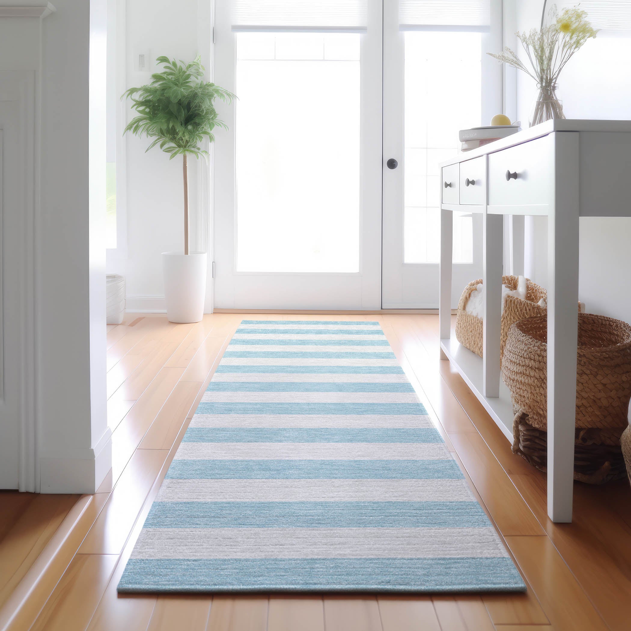 Budapest Machine Washable Transitional Sky Blue Rug 2'3" x 7'6" #shape_Runner
