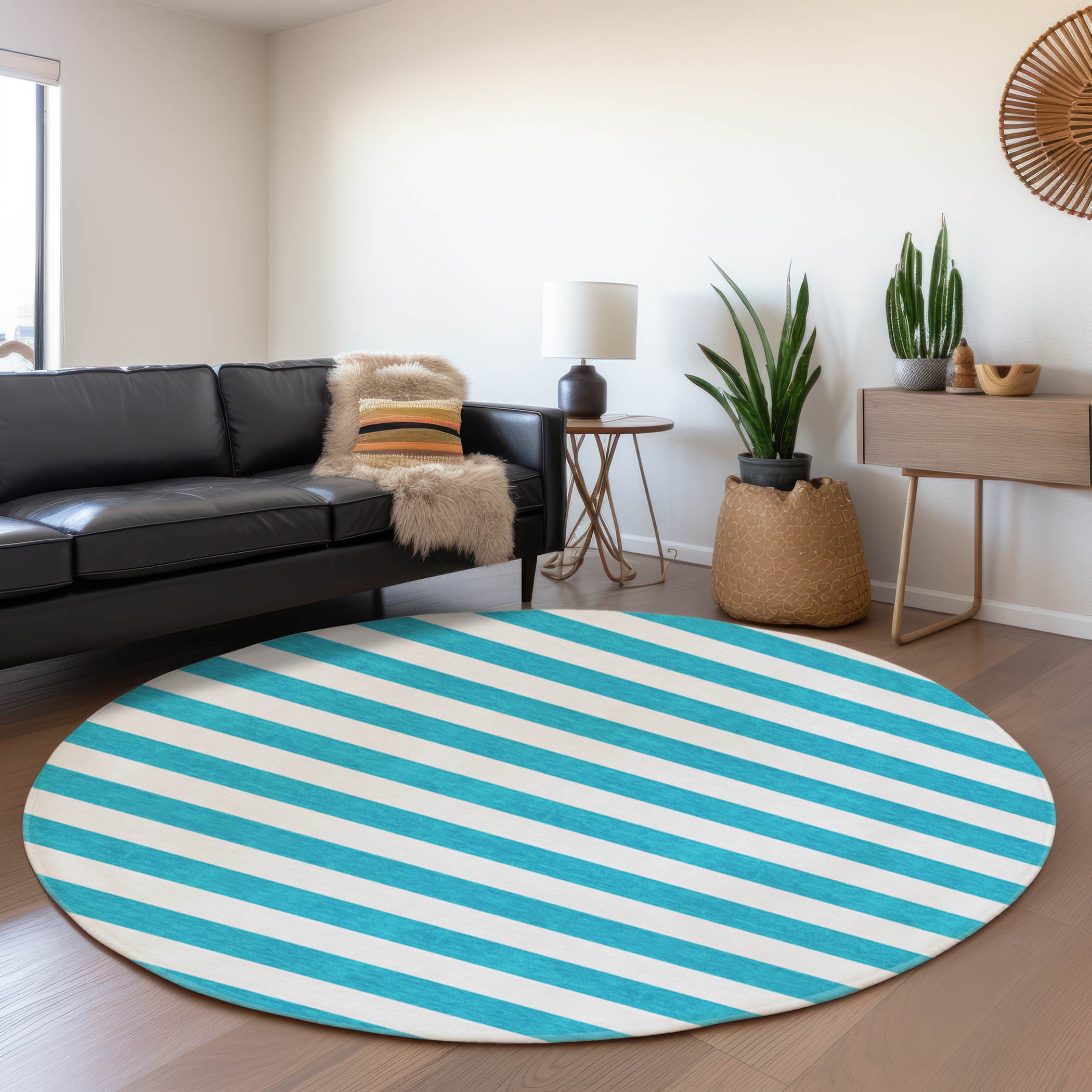 Budapest Machine Washable Transitional Teal Rug 8' x 8' #shape_Round