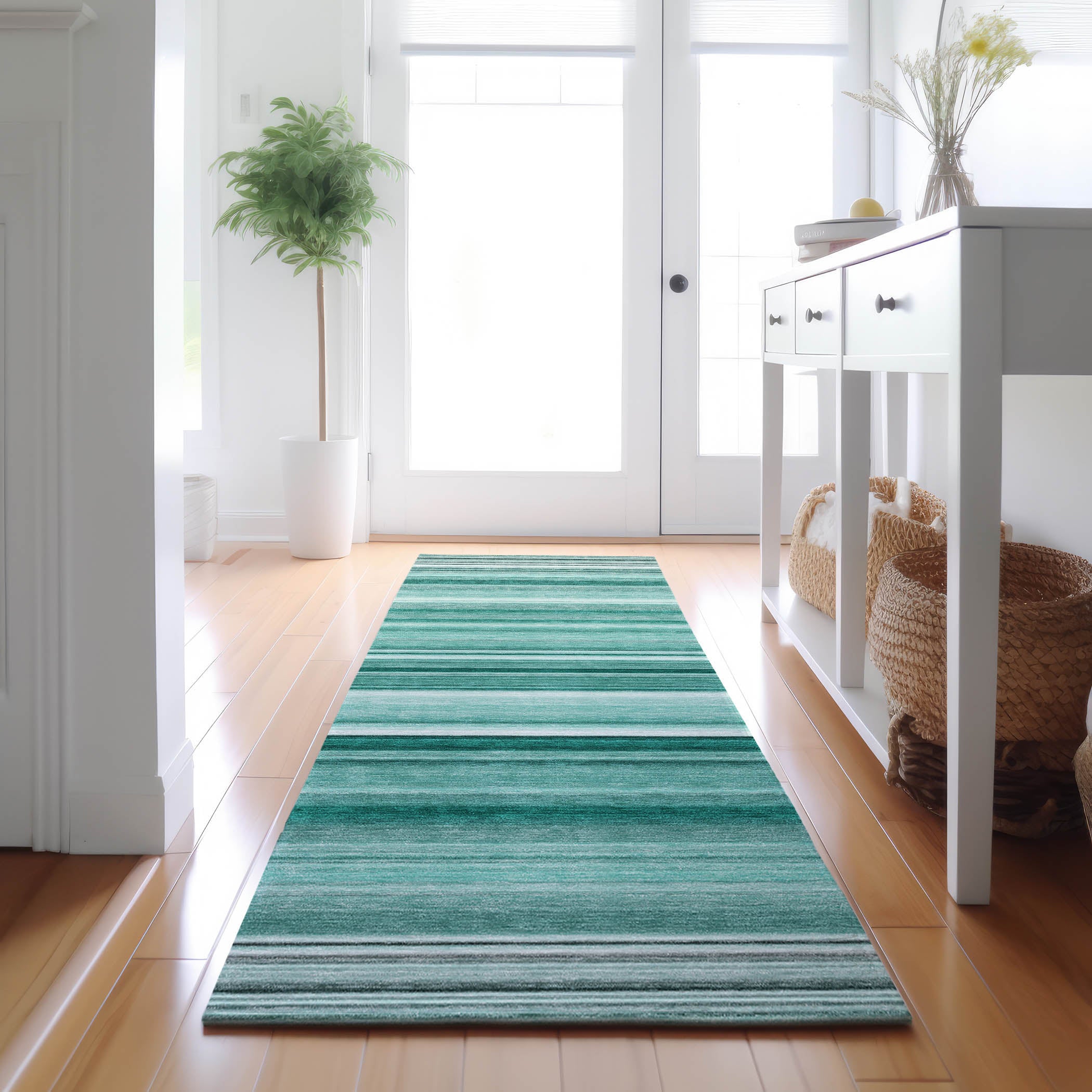 Antigua Machine Washable Transitional Aqua Teal Rug 2'3" x 7'6" #shape_Runner