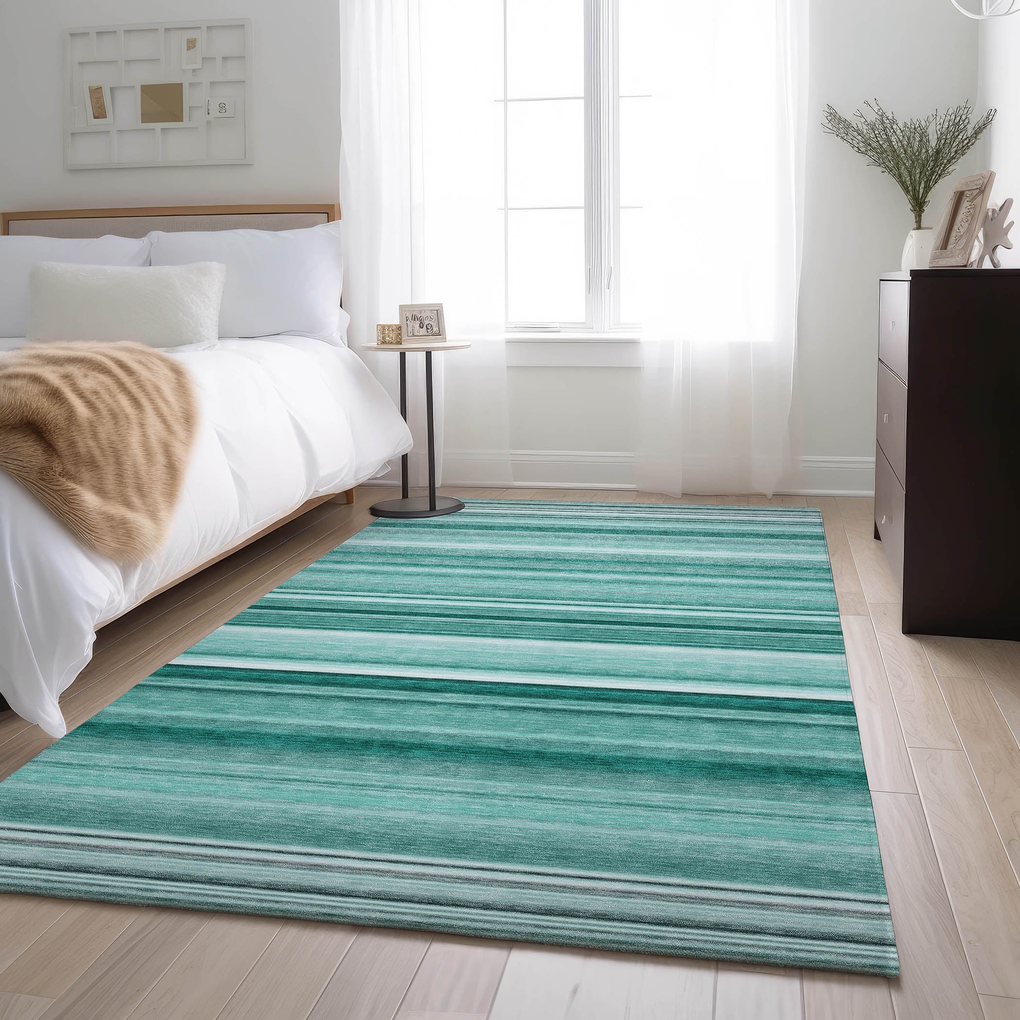 Antigua Machine Washable Transitional Aqua Teal Rug 2'6" x 3'10" #shape_Rectangle
