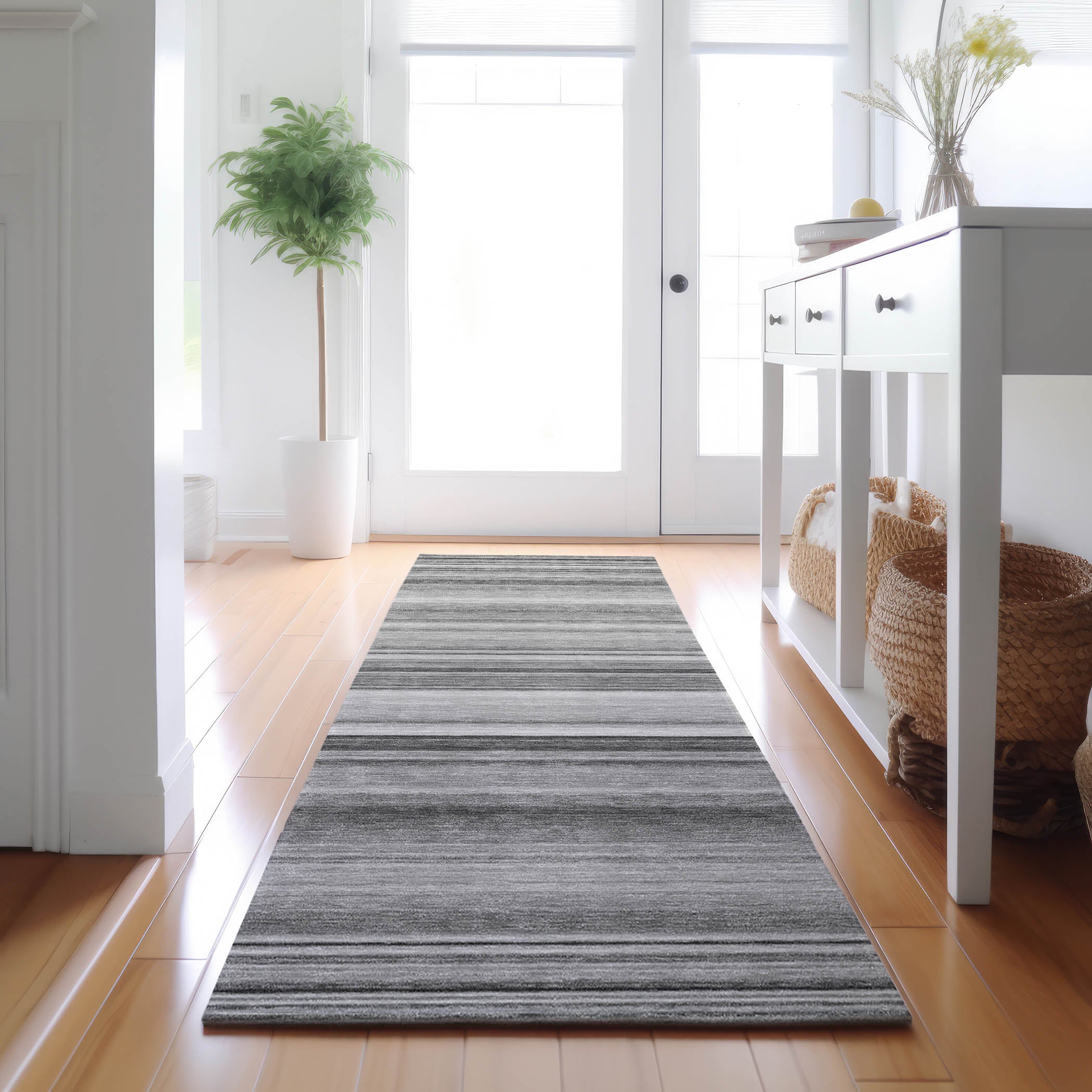 Antigua Machine Washable Transitional Gray Rug 2'3" x 7'6" #shape_Runner