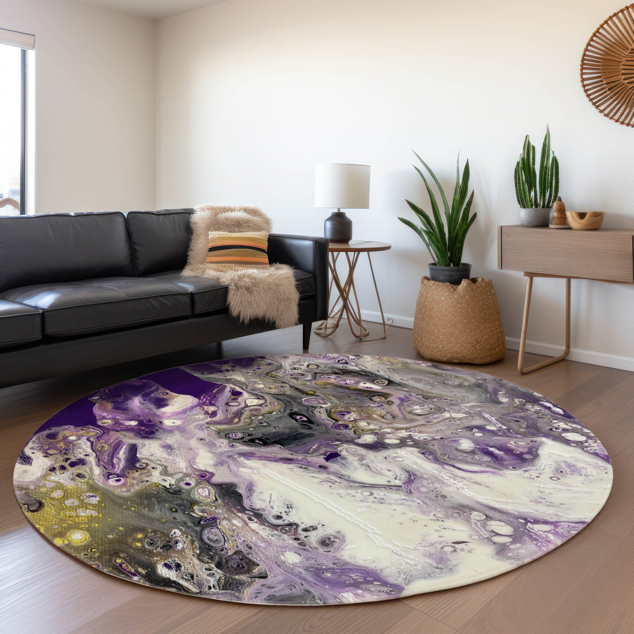 Nairobi Machine Washable Contemporary Amethyst Purple Rug 8' x 8' #shape_Round