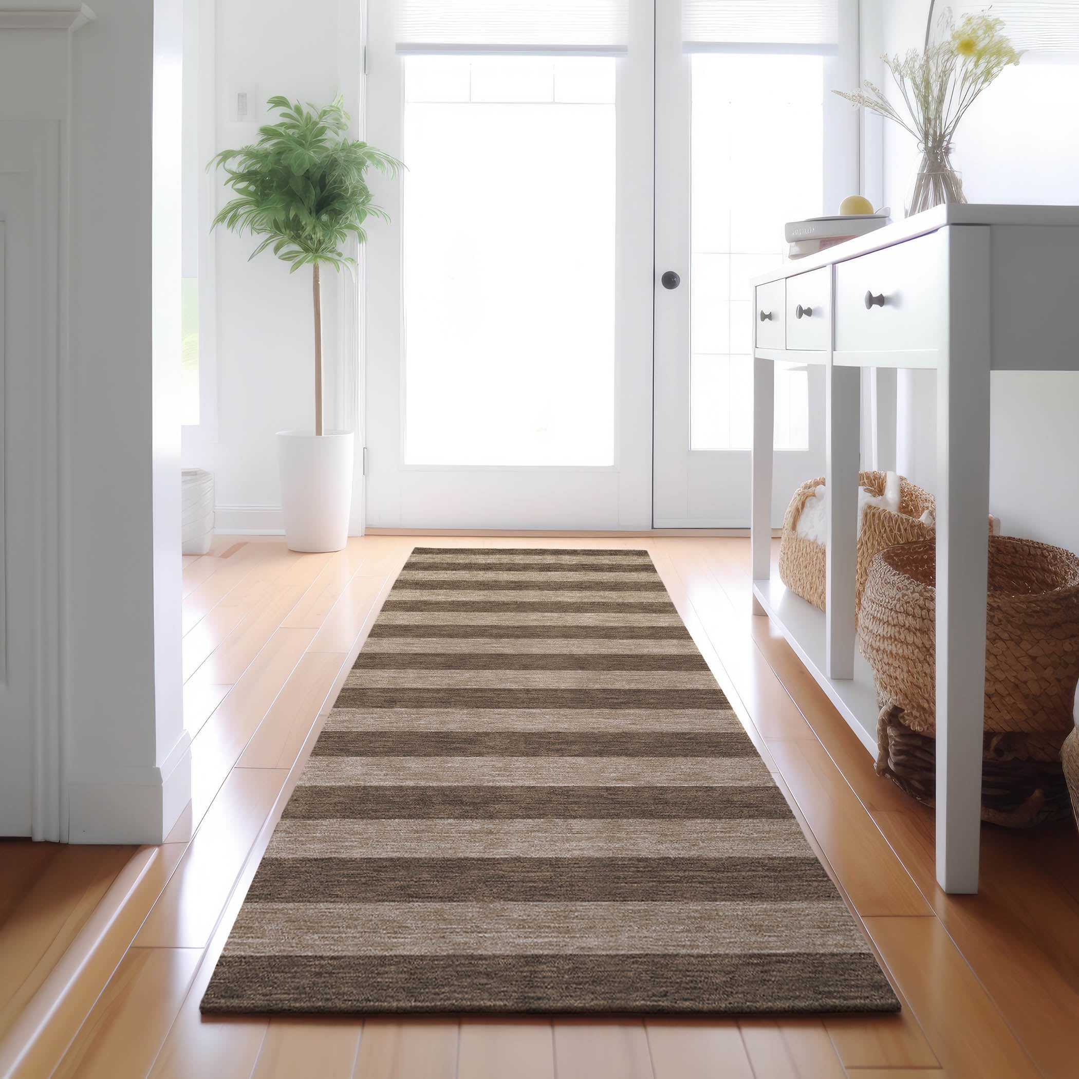 Dublin Machine Washable Transitional Coffee Brown Rug 2'3" x 7'6" #shape_Runner