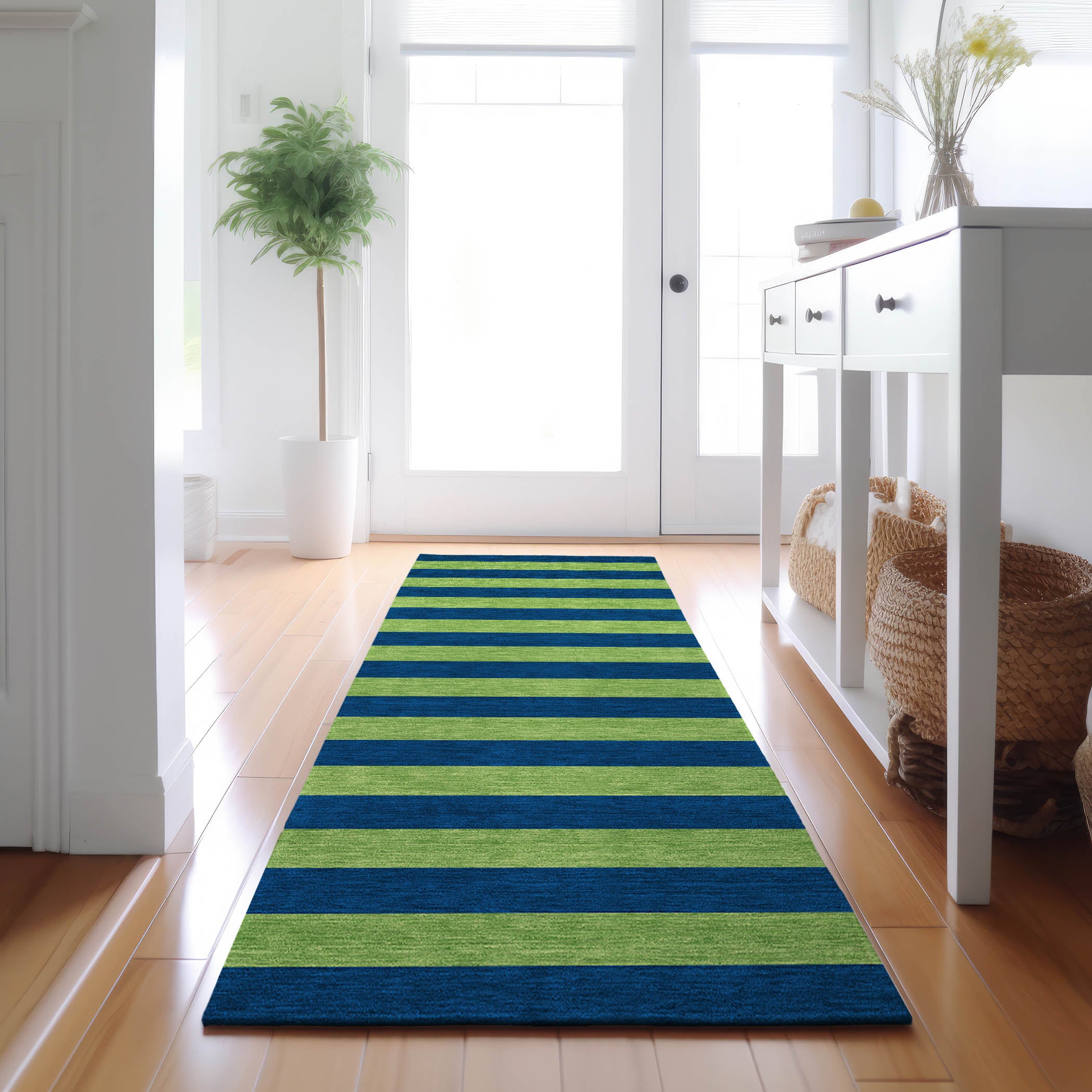 Dublin Machine Washable Transitional Navy Blue Rug 2'3" x 7'6" #shape_Runner