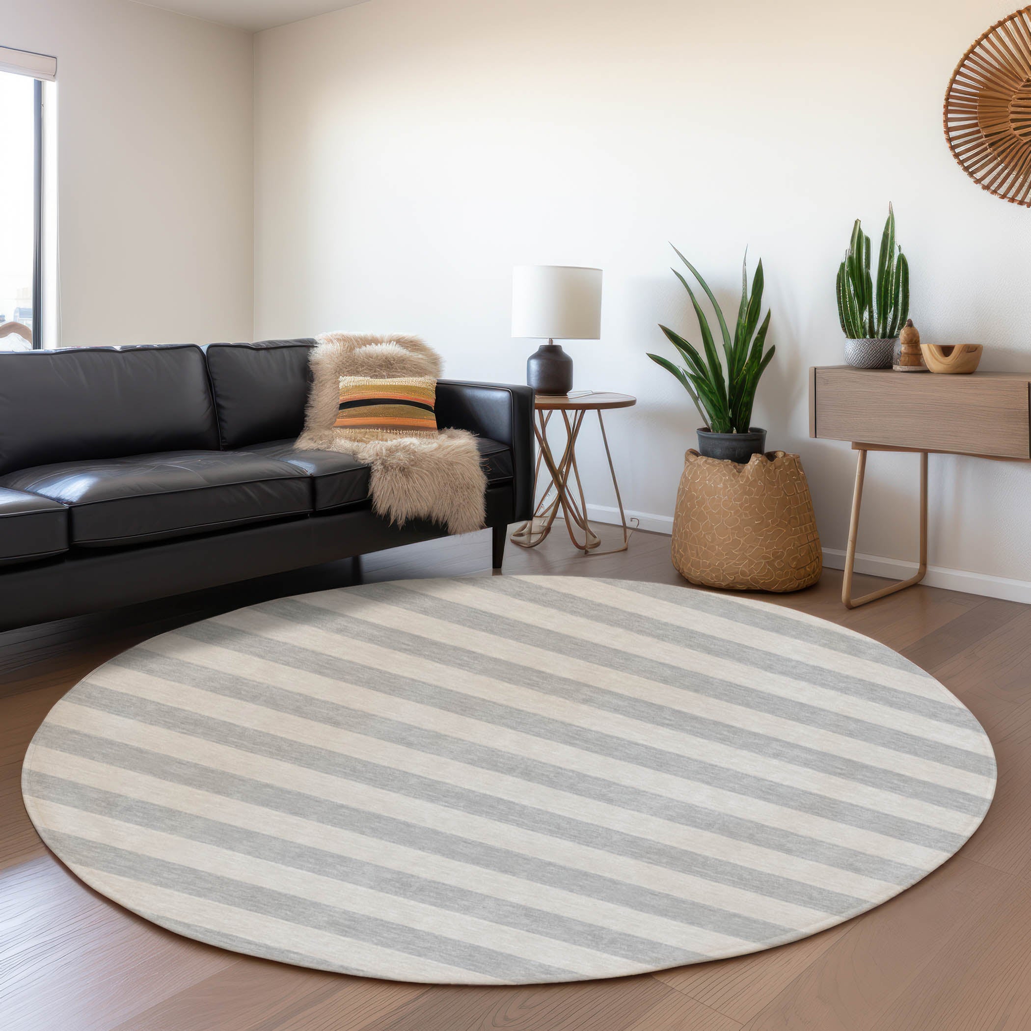 Dublin Machine Washable Transitional Pewter Gray Rug 8' x 8' #shape_Round