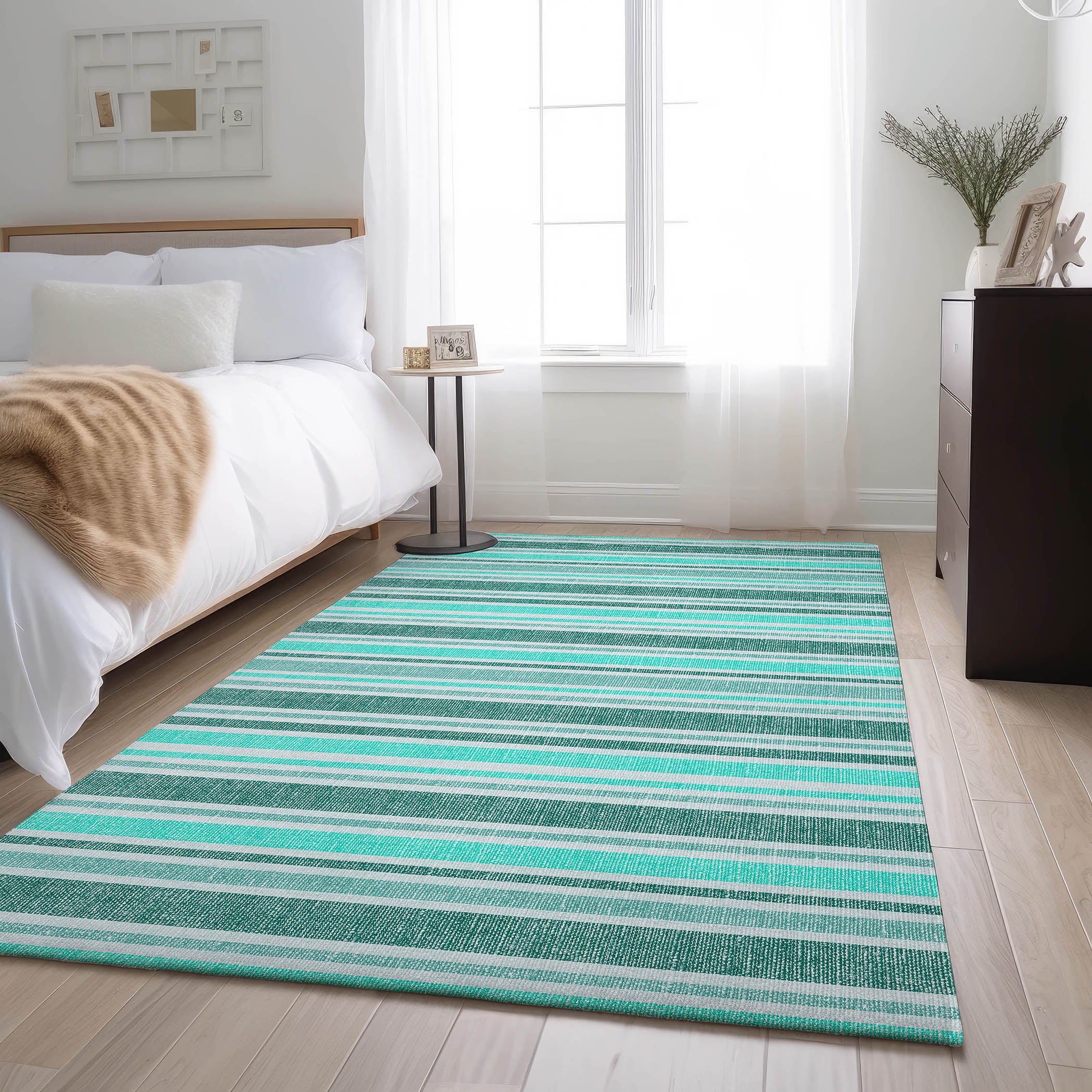 Bogota Machine Washable Transitional Turquoise Teal Rug 2'6" x 3'10" #shape_Rectangle