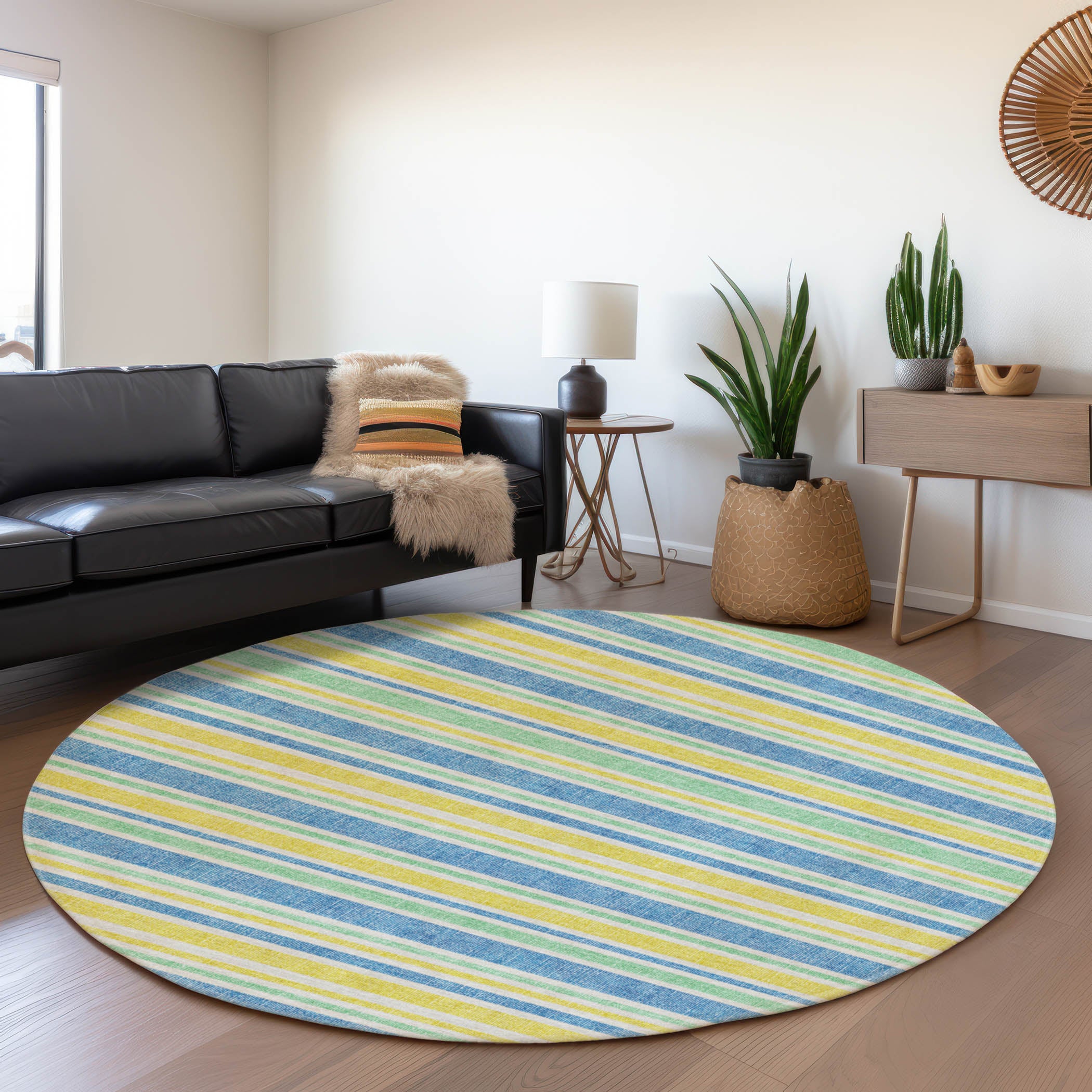 Bogota Machine Washable Transitional Yellow Gold Rug 8' x 8' #shape_Round
