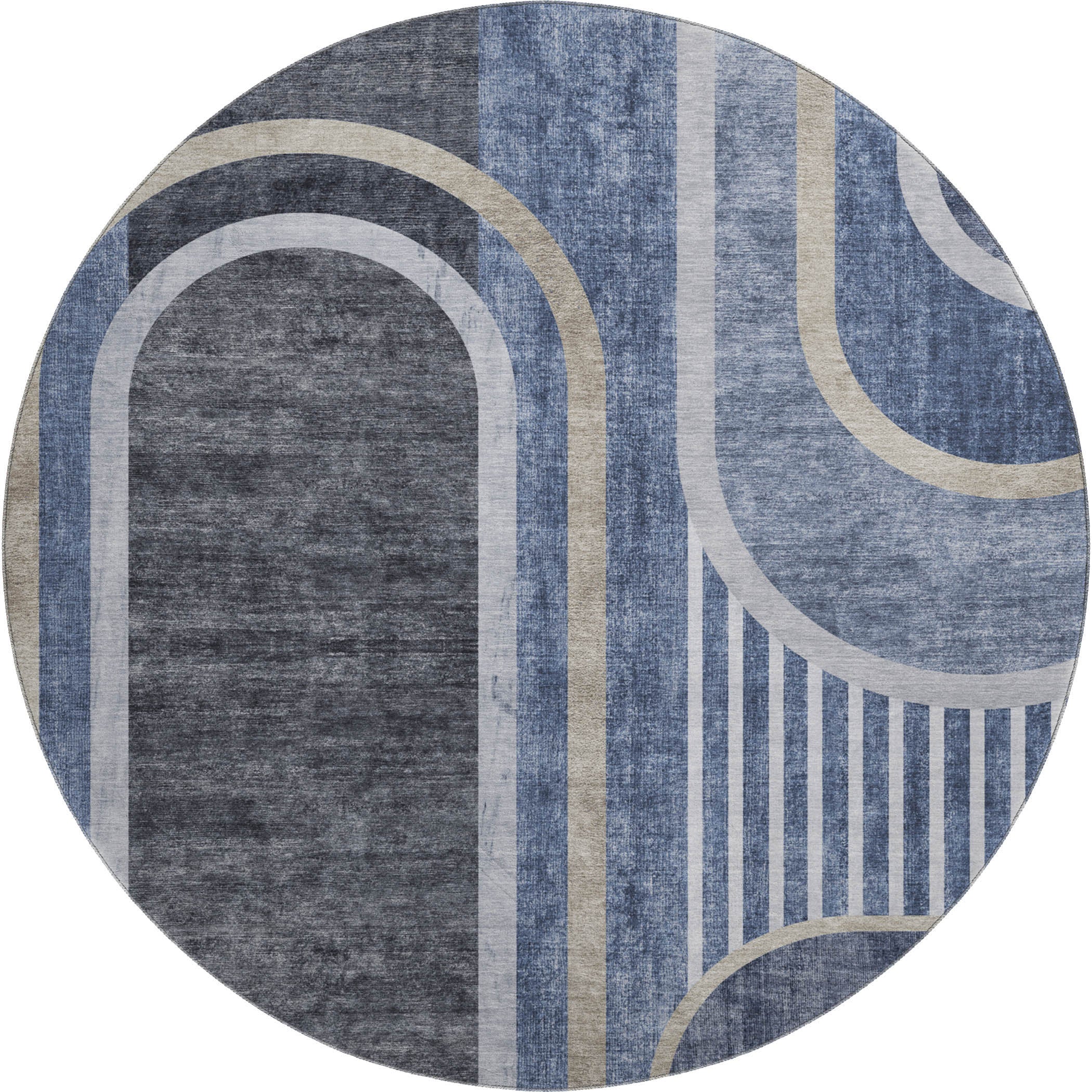 Vienna Machine Washable Transitional Navy Blue Rug 8' x 8' #shape_Round