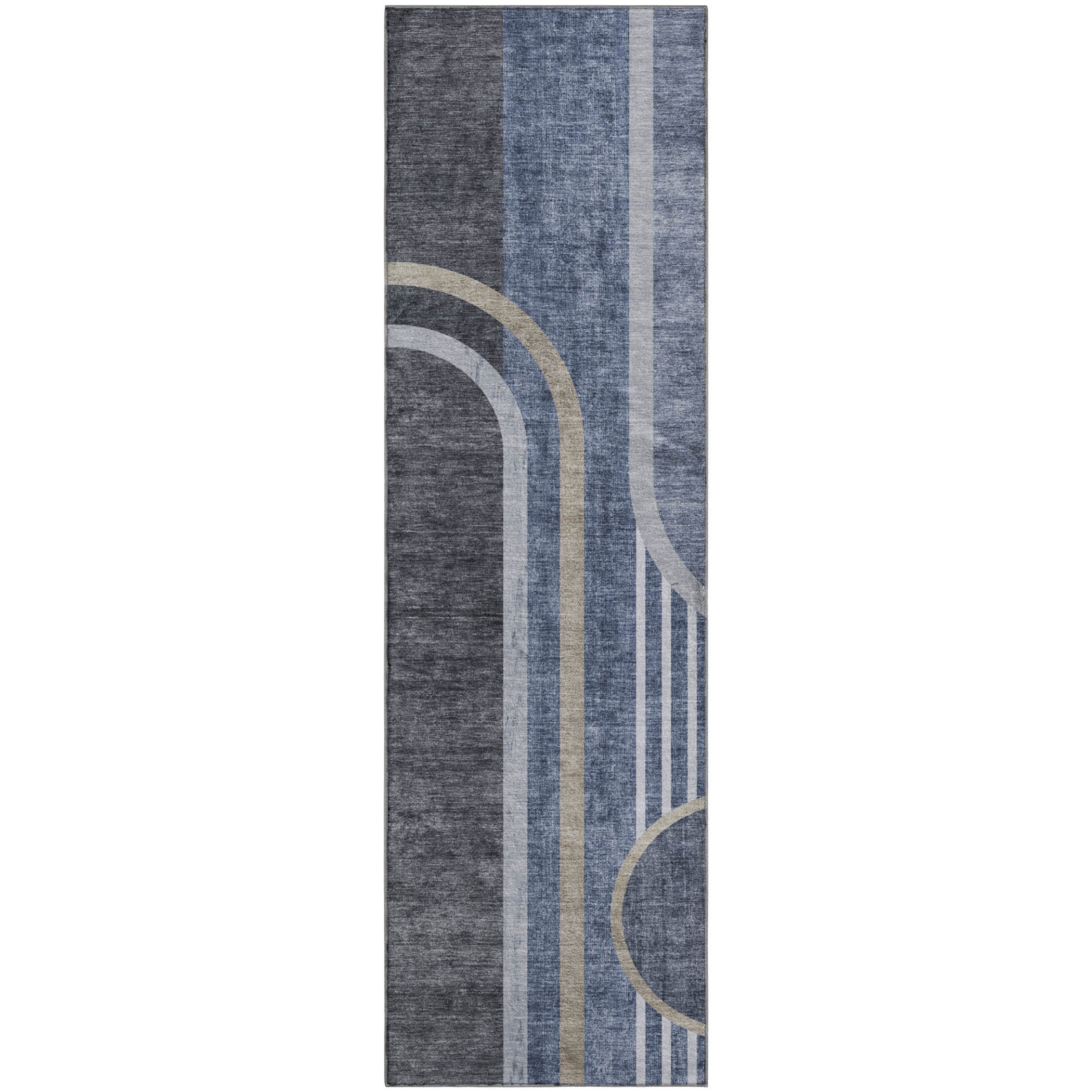 Vienna Machine Washable Transitional Navy Blue Rug 2'3" x 7'6" #shape_Runner