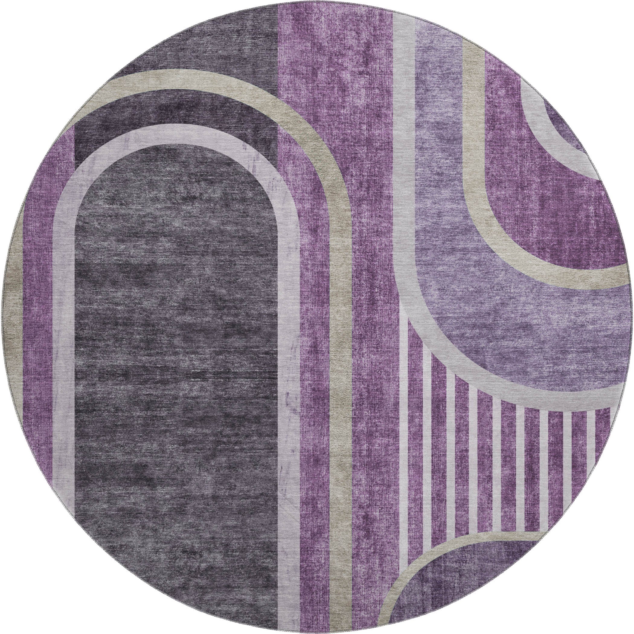 Vienna Machine Washable Transitional Purple Rug 8' x 8' #shape_Round