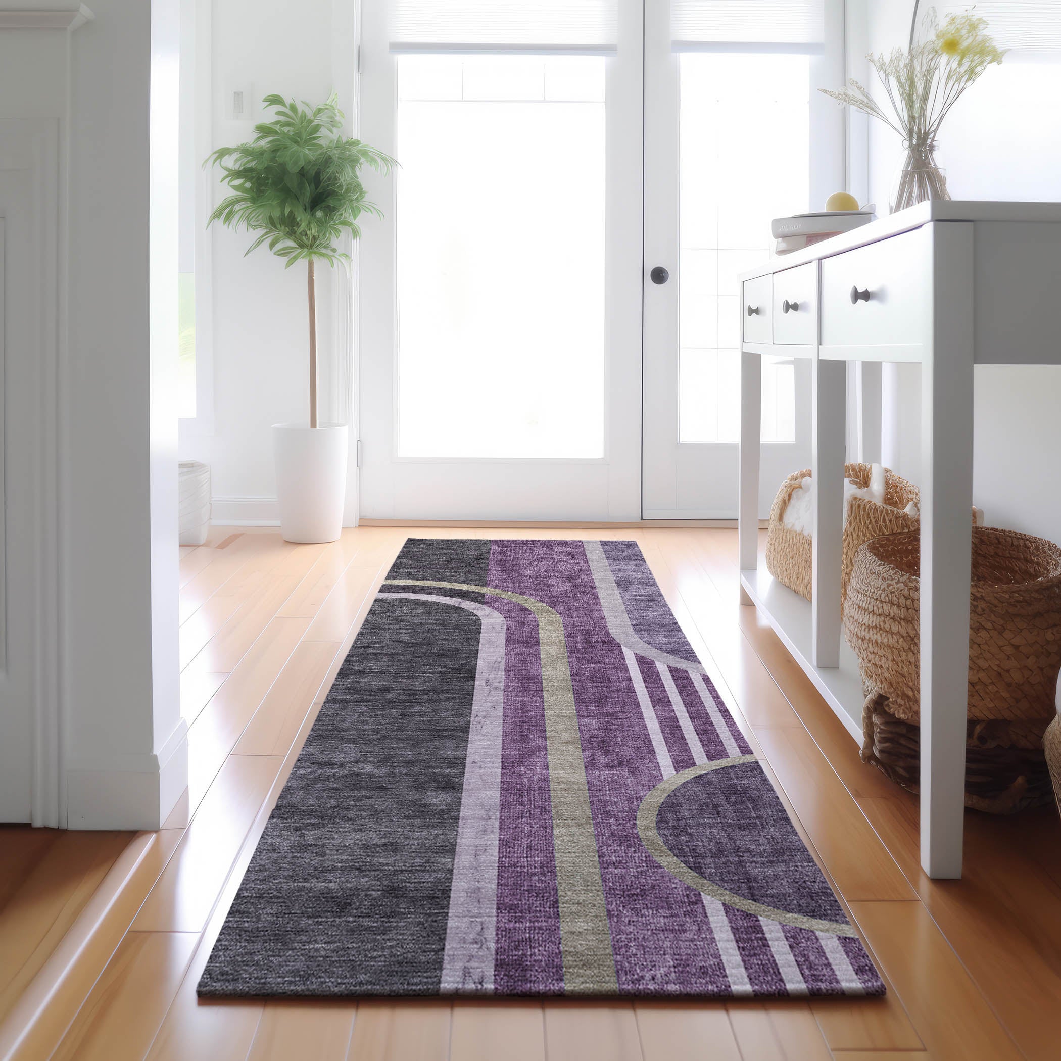 Vienna Machine Washable Transitional Purple Rug 2'3" x 7'6" #shape_Runner