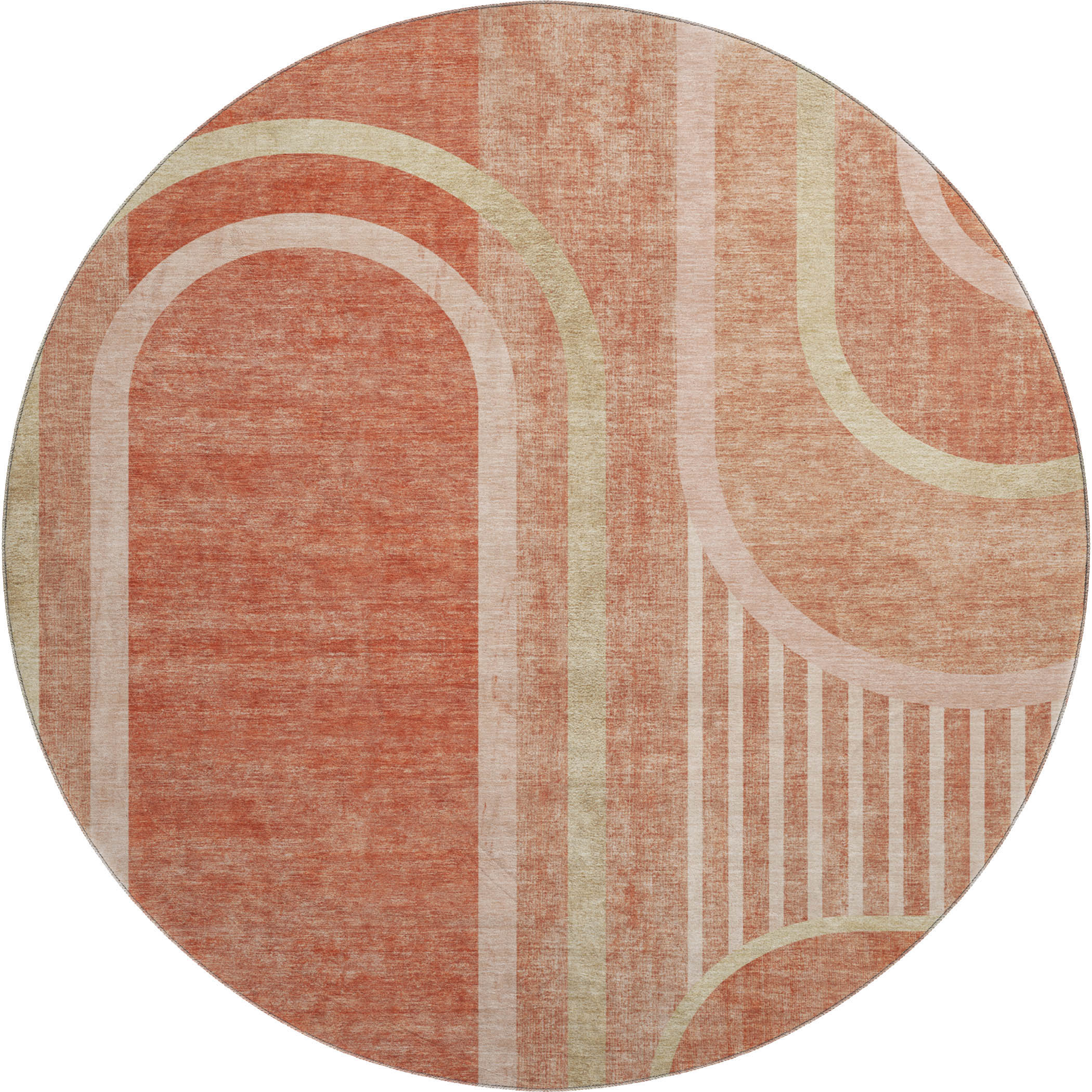 Vienna Machine Washable Transitional Salmon Orange Rug 8' x 8' #shape_Round