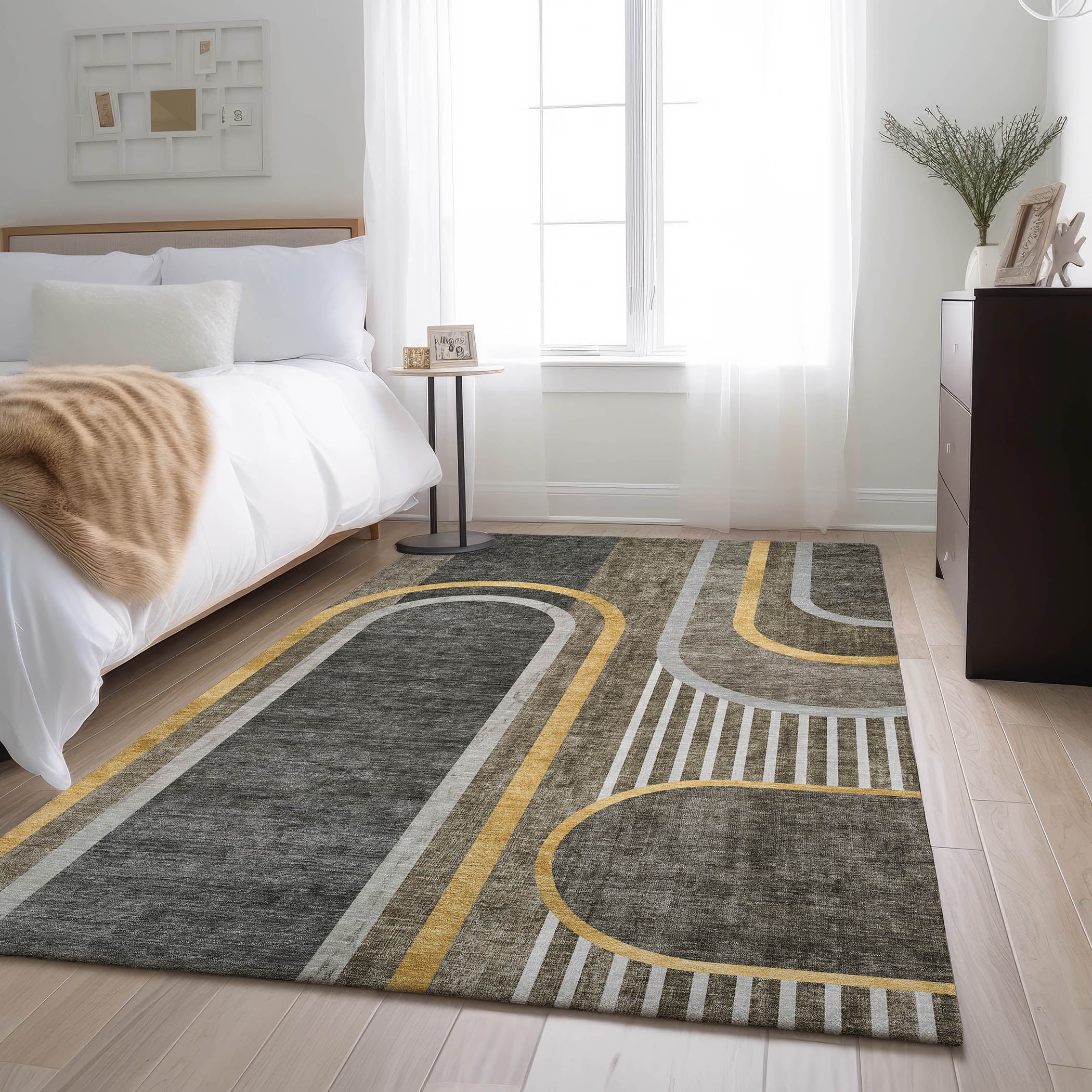 Vienna Machine Washable Transitional Taupe Brown Rug 2'6" x 3'10" #shape_Rectangle