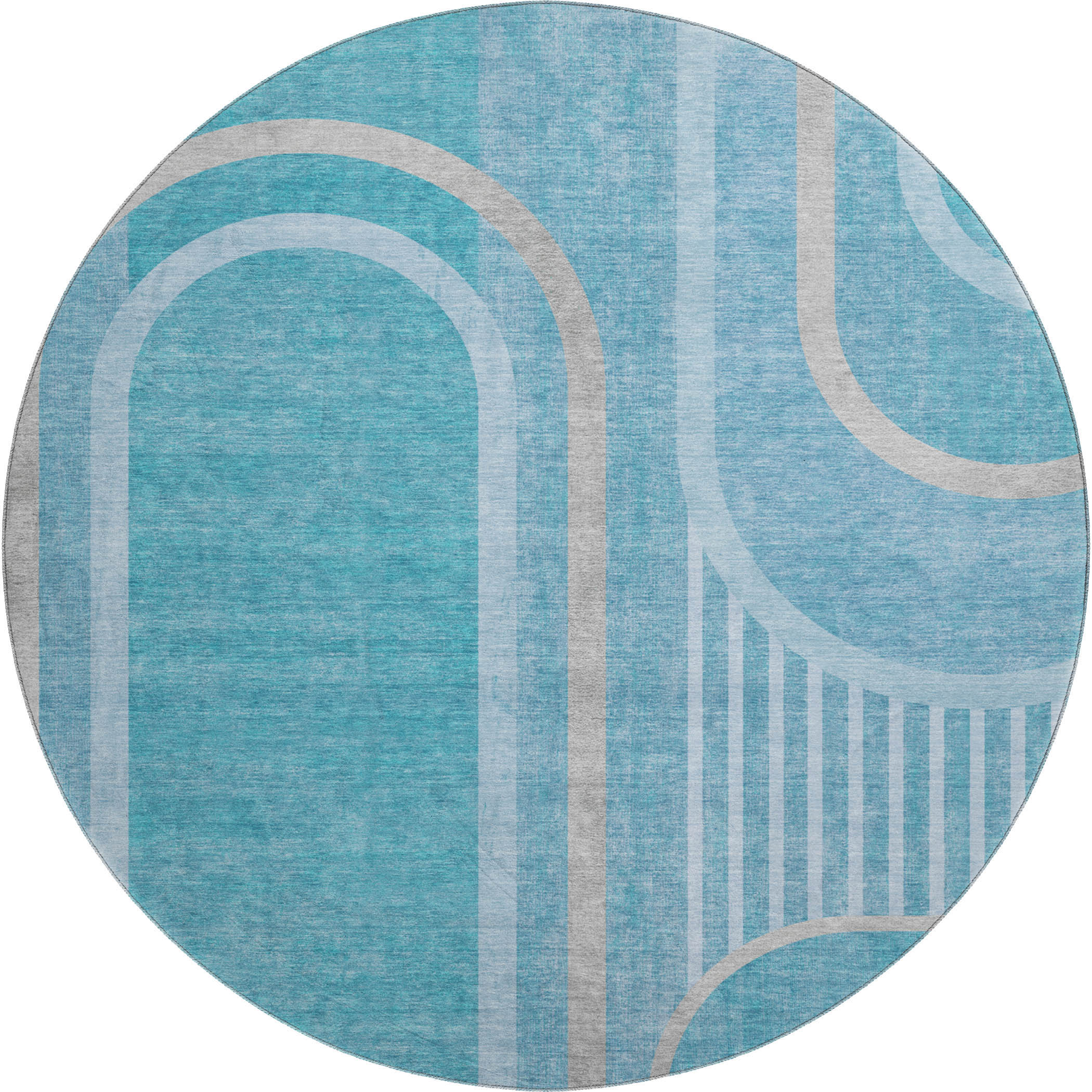 Vienna Machine Washable Transitional Teal Rug 8' x 8' #shape_Round