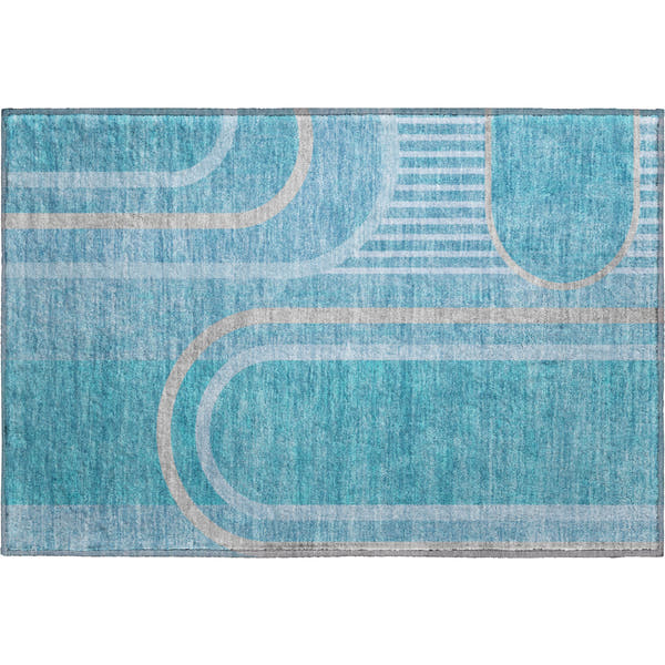 Vienna Machine Washable Transitional Teal Rug 1'8" x 2'6"