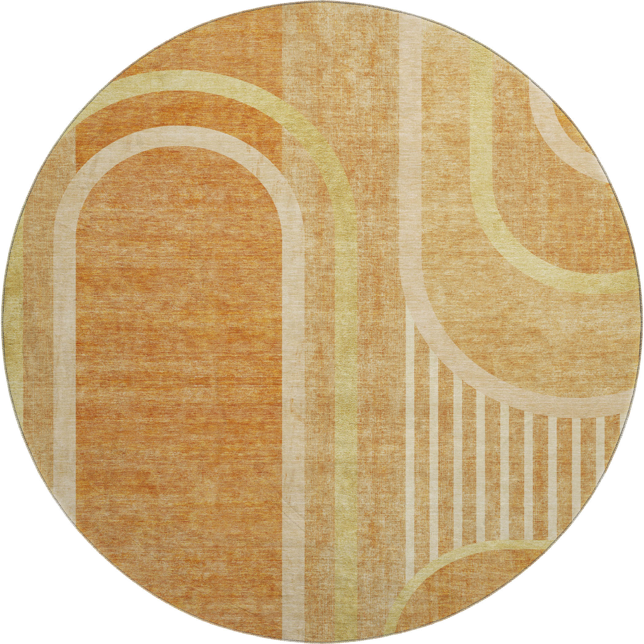 Vienna Machine Washable Transitional Terracotta Orange Rug 8' x 8' #shape_Round