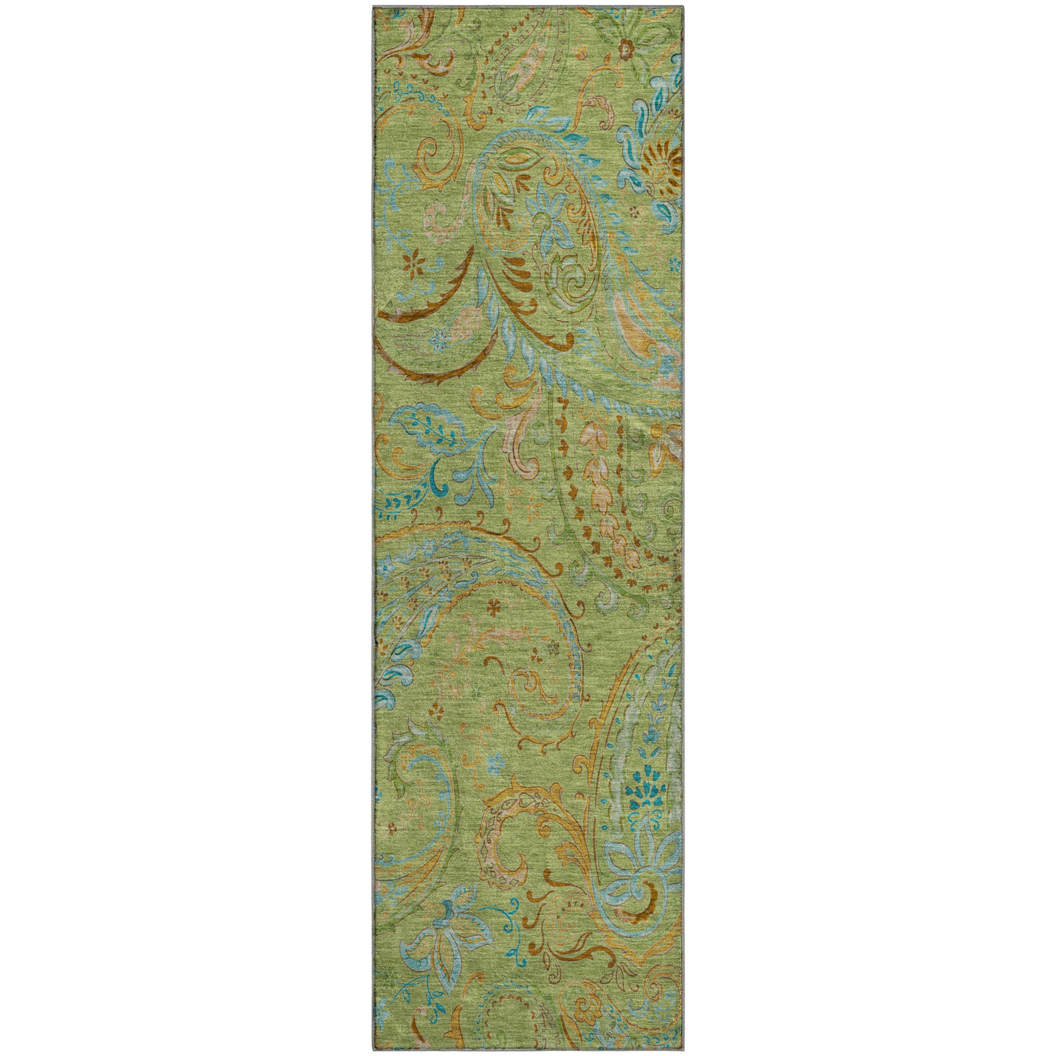 Queenstown Machine Washable Transitional Aloe Green Rug 2'3" x 7'6" #shape_Runner