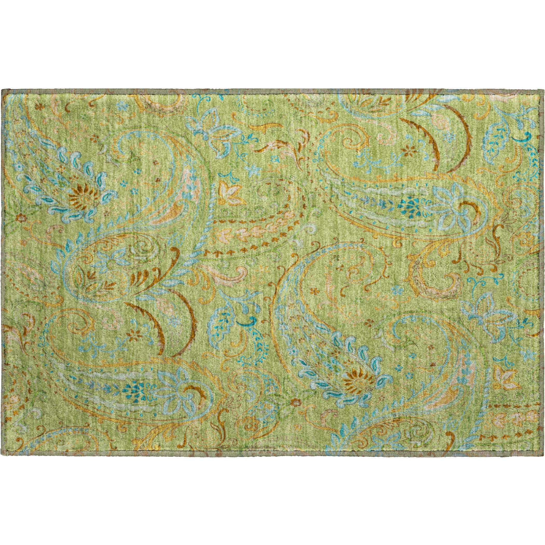 Queenstown Machine Washable Transitional Aloe Green Rug 1'8" x 2'6" #shape_Rectangle