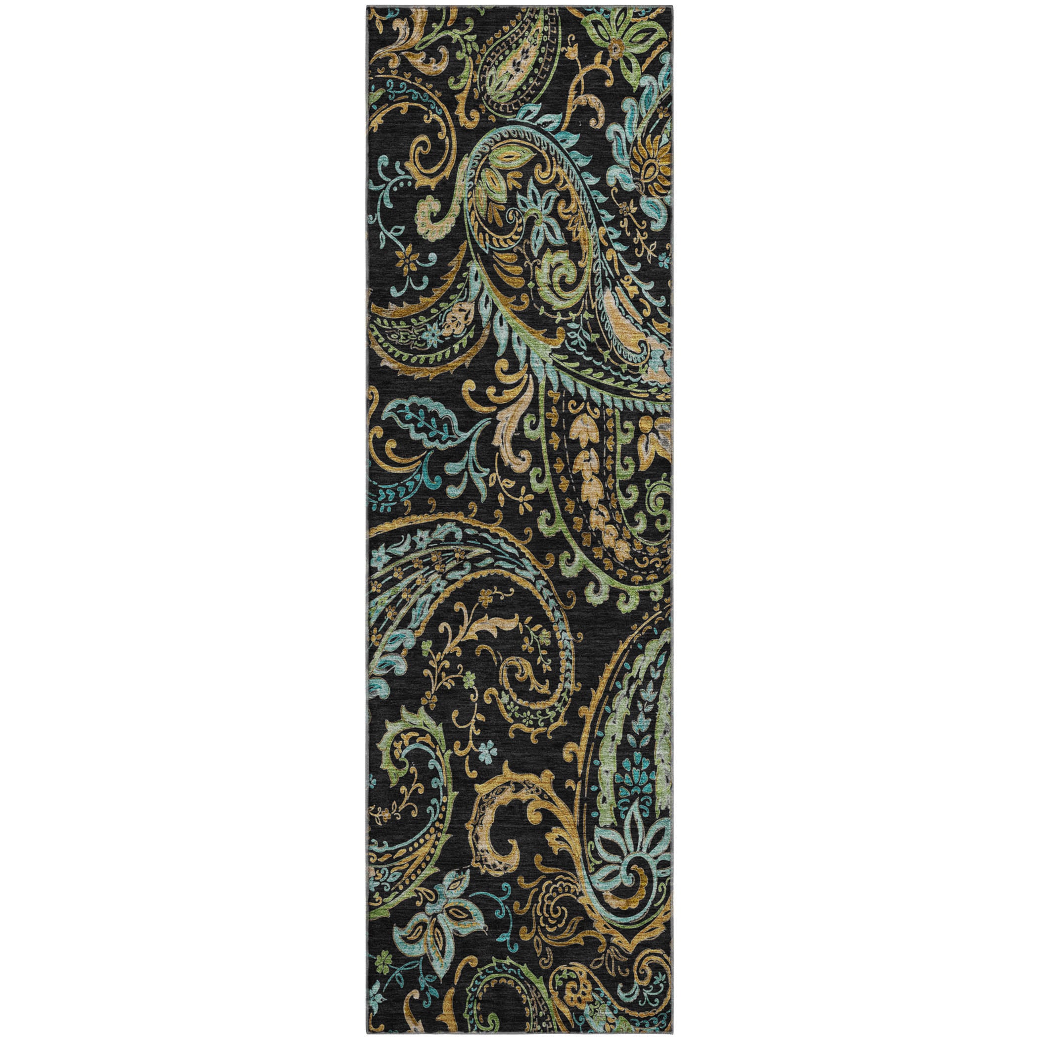 Queenstown Machine Washable Transitional Black Rug 2'3" x 7'6" #shape_Runner