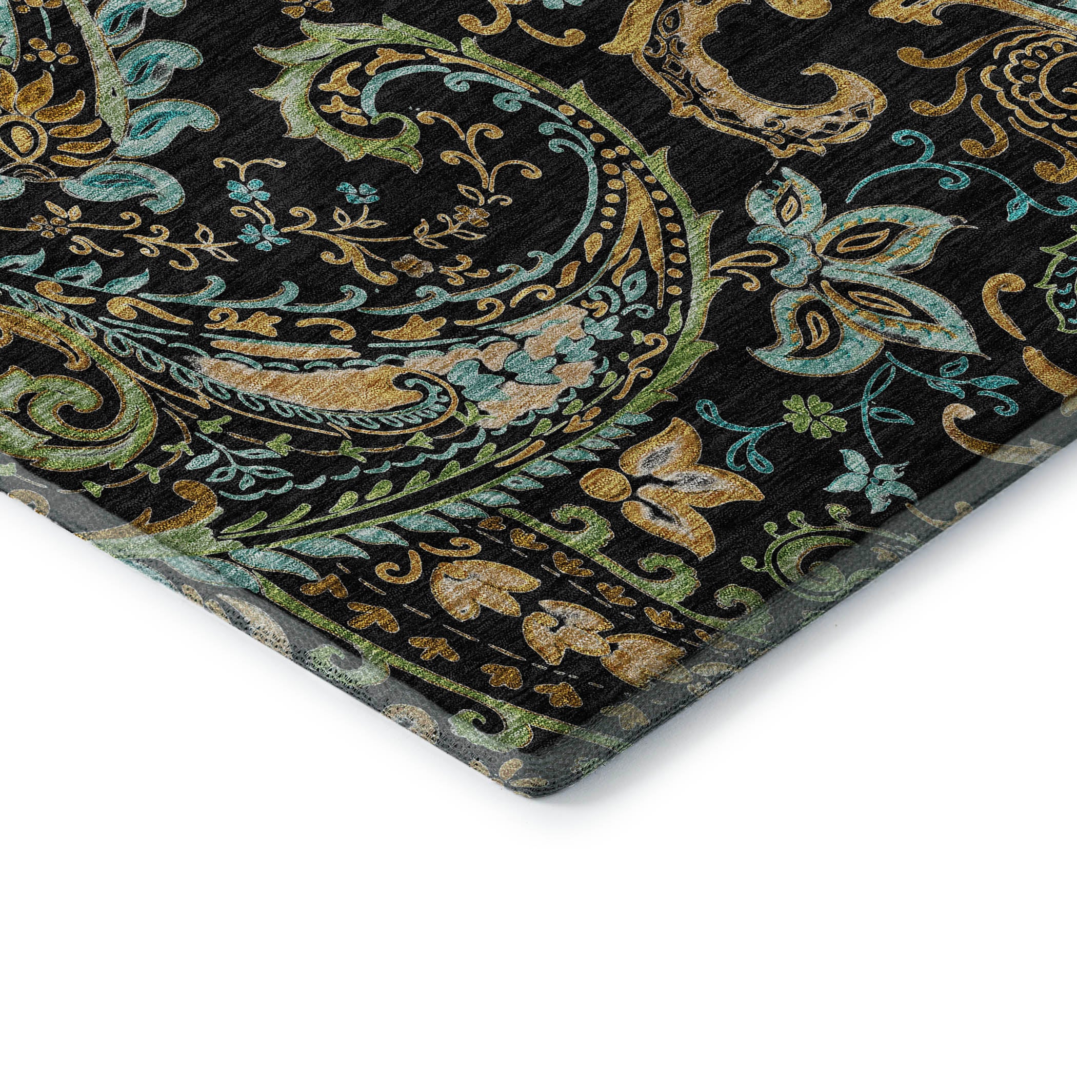 Queenstown Machine Washable Transitional Black Rug 1'8" x 2'6" #shape_Rectangle