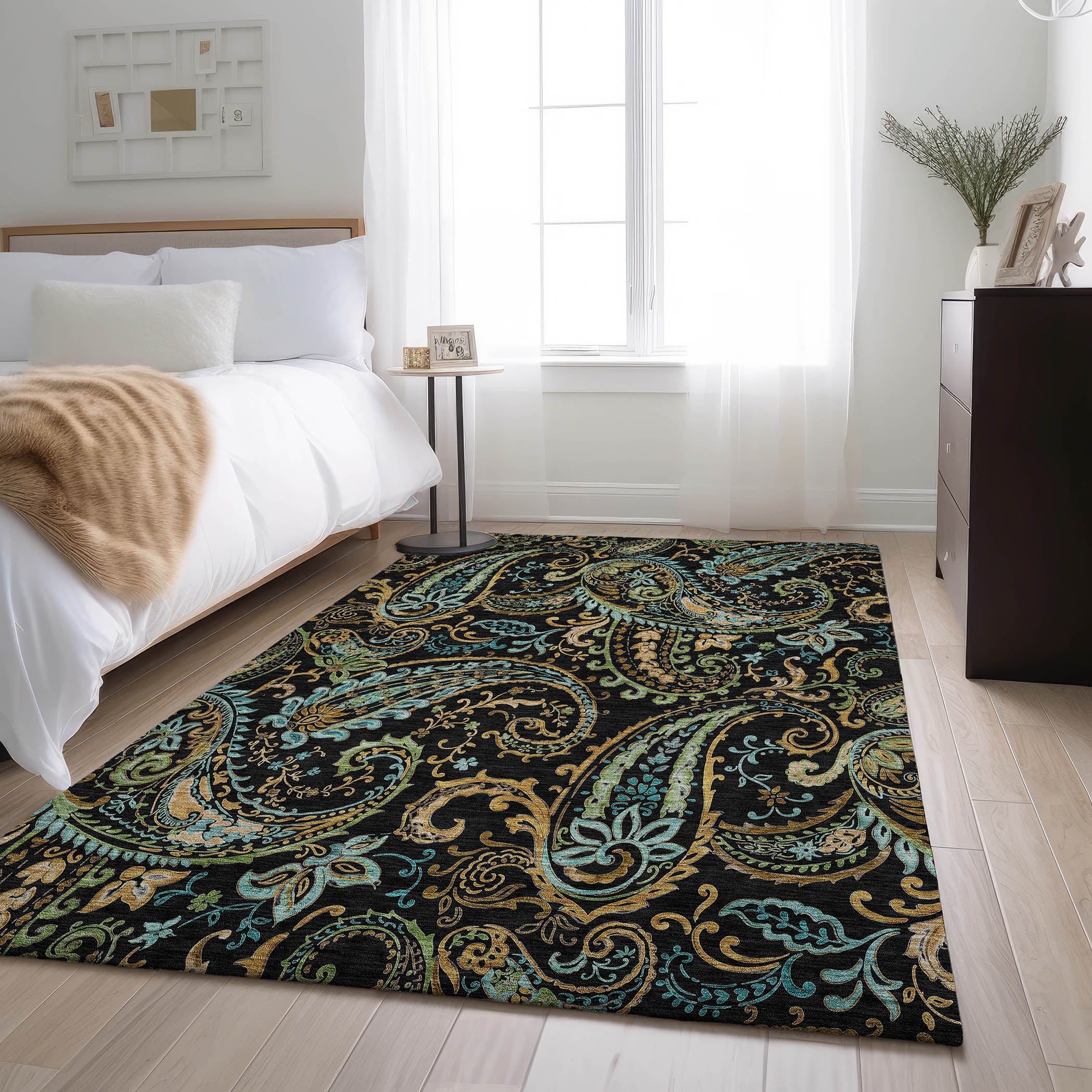 Queenstown Machine Washable Transitional Black Rug 2'6" x 3'10" #shape_Rectangle