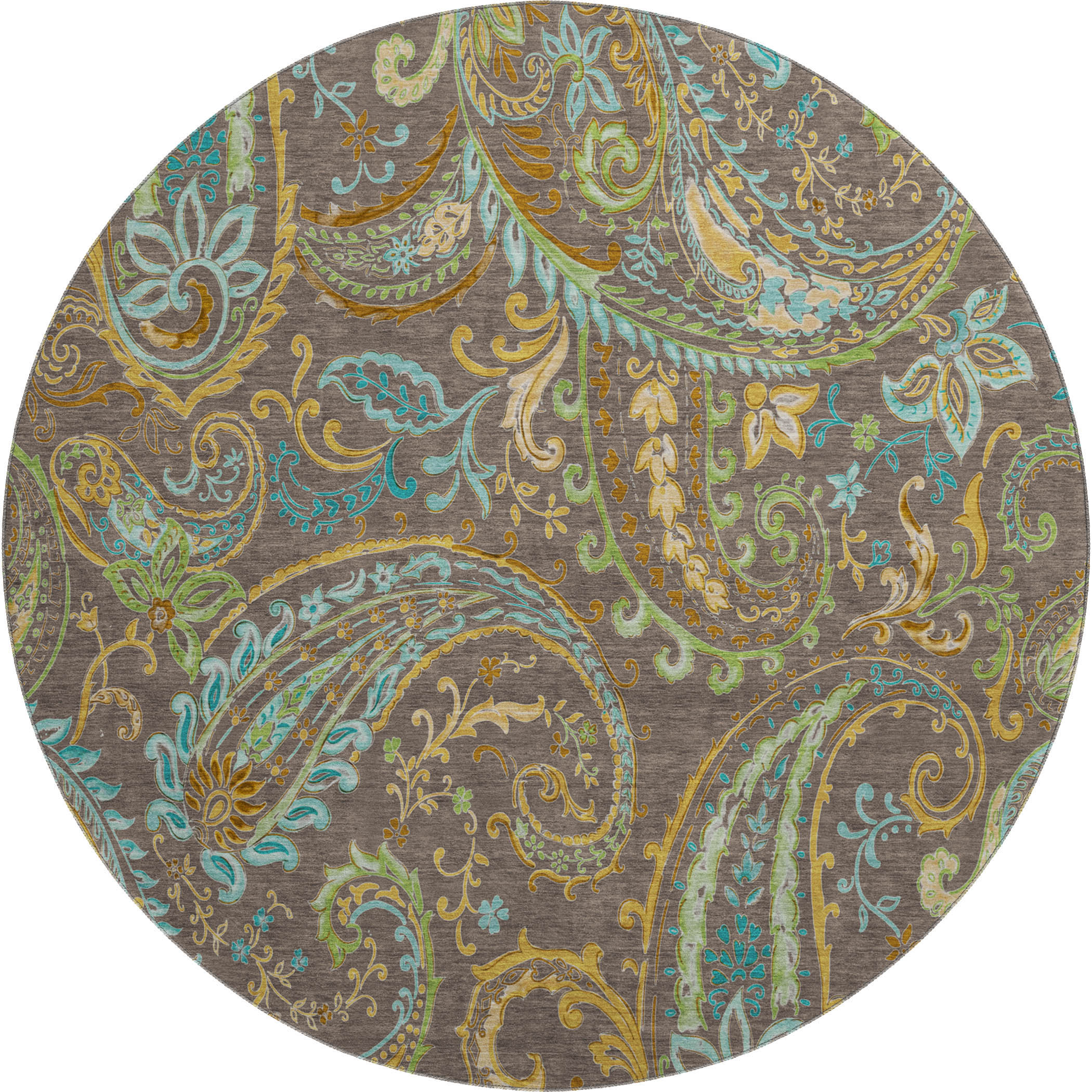 Queenstown Machine Washable Transitional Chocolate Brown Rug 8' x 8' #shape_Round
