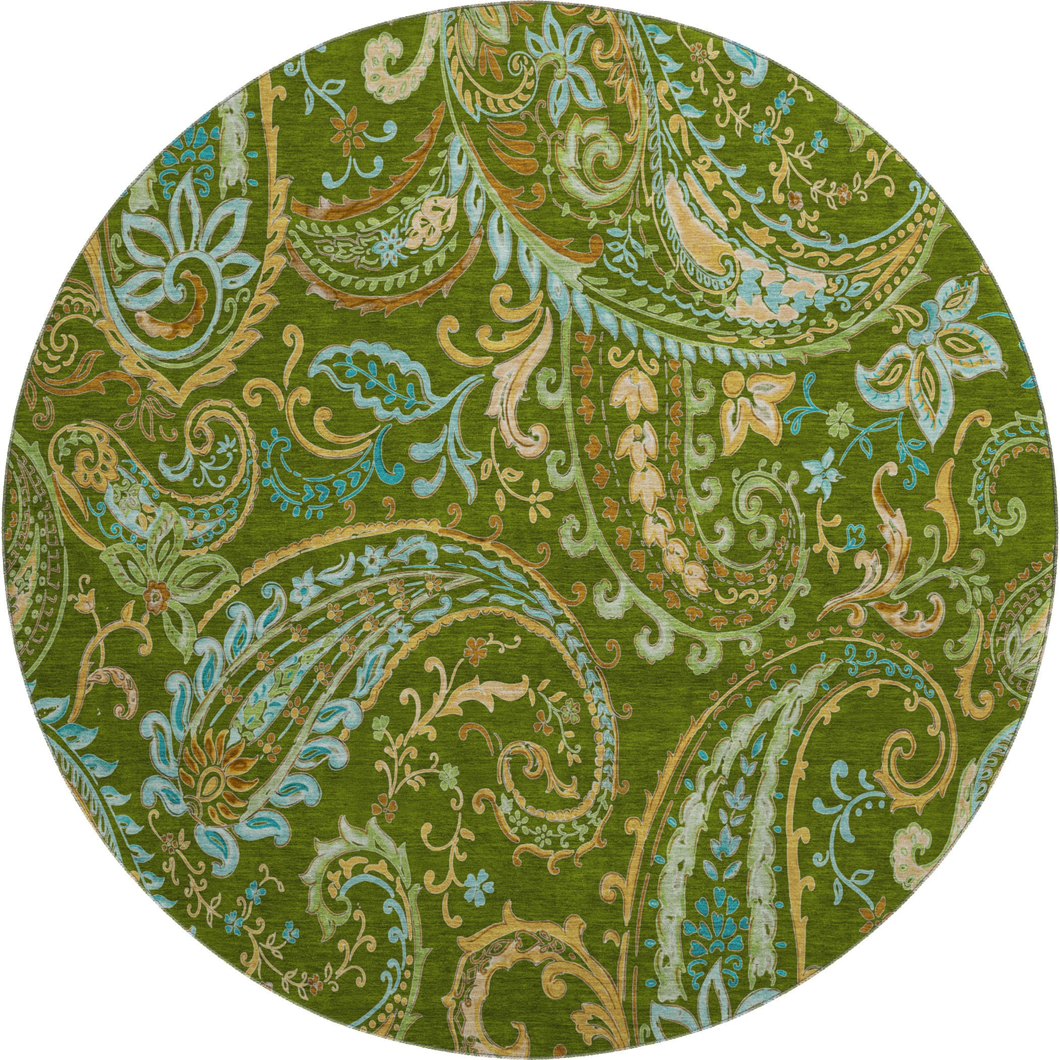 Queenstown Machine Washable Transitional Green Rug 8' x 8' #shape_Round