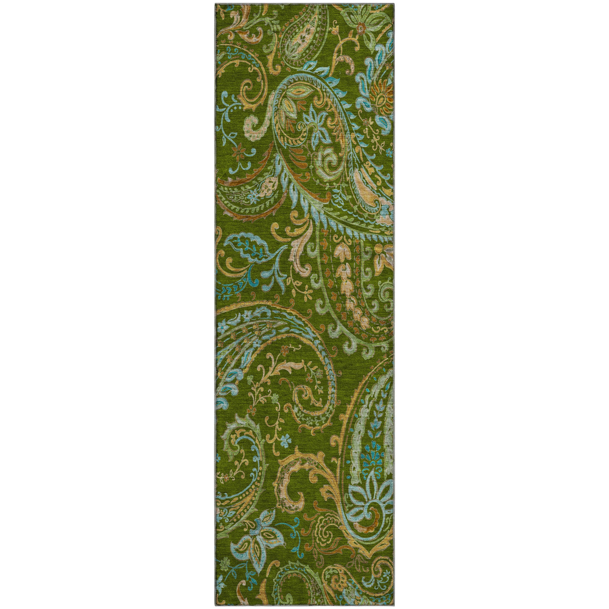 Queenstown Machine Washable Transitional Green Rug 2'3" x 7'6" #shape_Runner