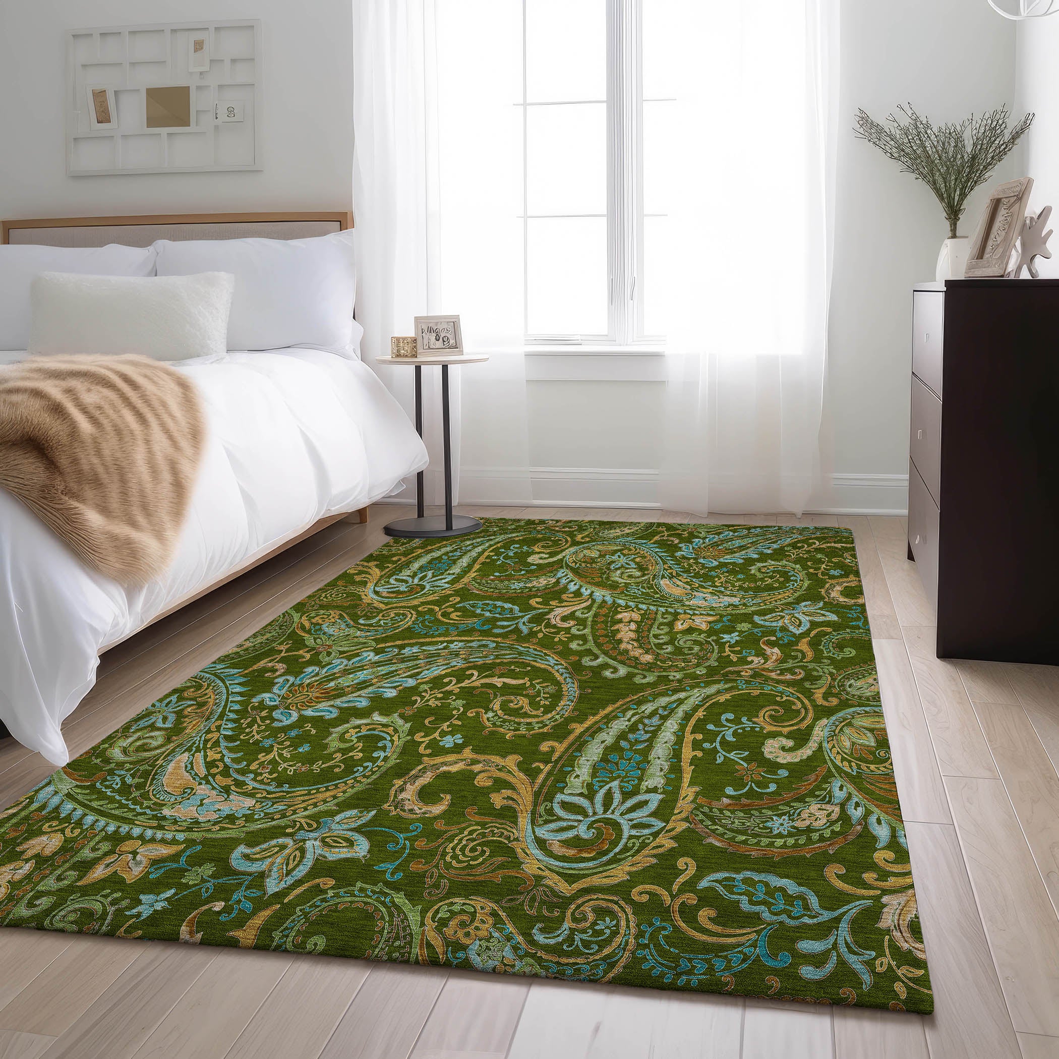 Queenstown Machine Washable Transitional Green Rug 2'6" x 3'10" #shape_Rectangle