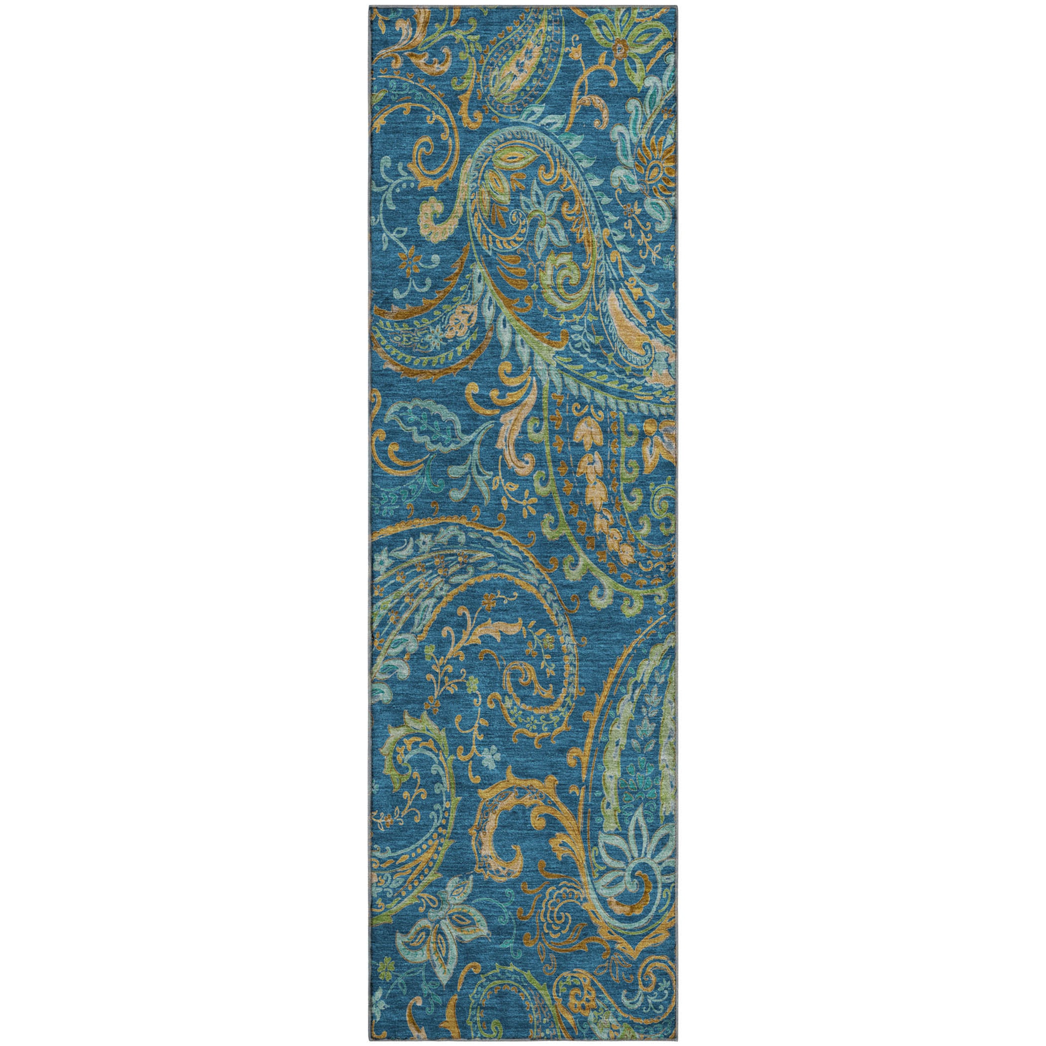 Queenstown Machine Washable Transitional Navy Blue Rug 2'3" x 7'6" #shape_Runner