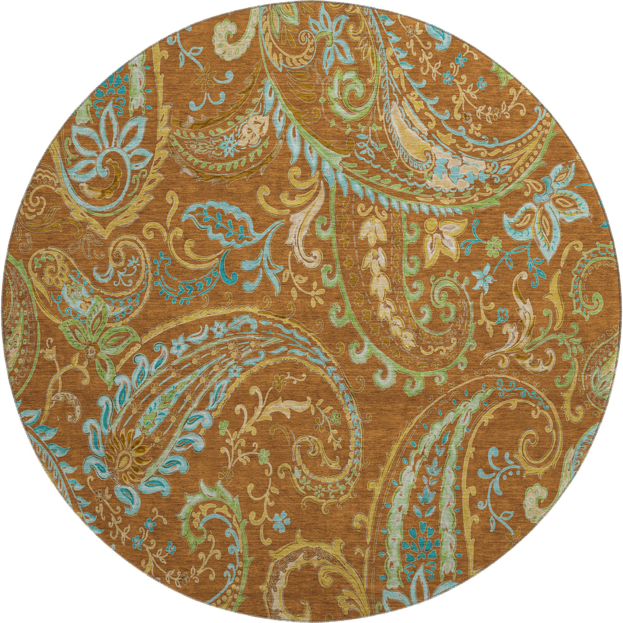 Queenstown Machine Washable Transitional Paprika Orange Rug 8' x 8' #shape_Round