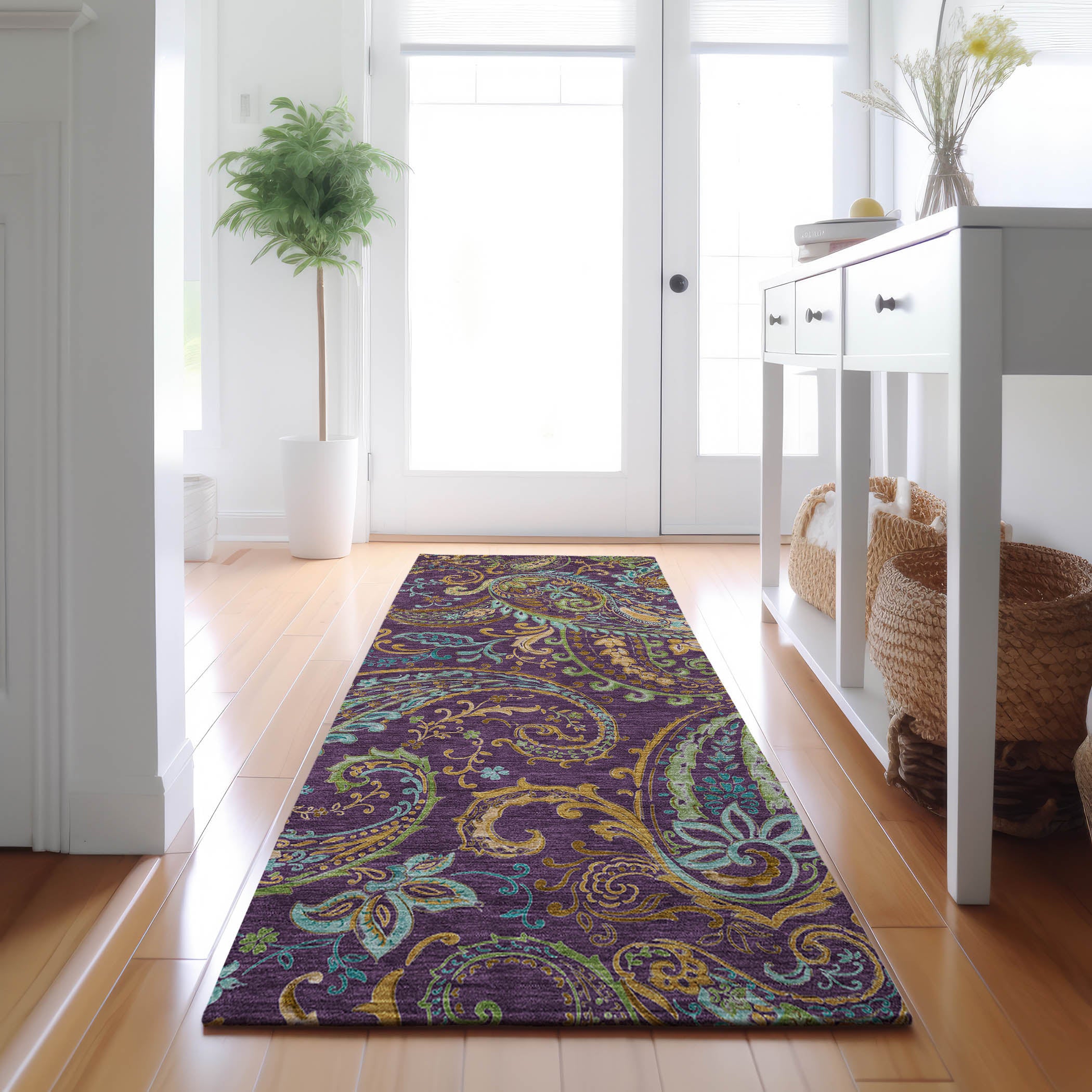 Queenstown Machine Washable Transitional Purple Rug 2'3" x 7'6" #shape_Runner