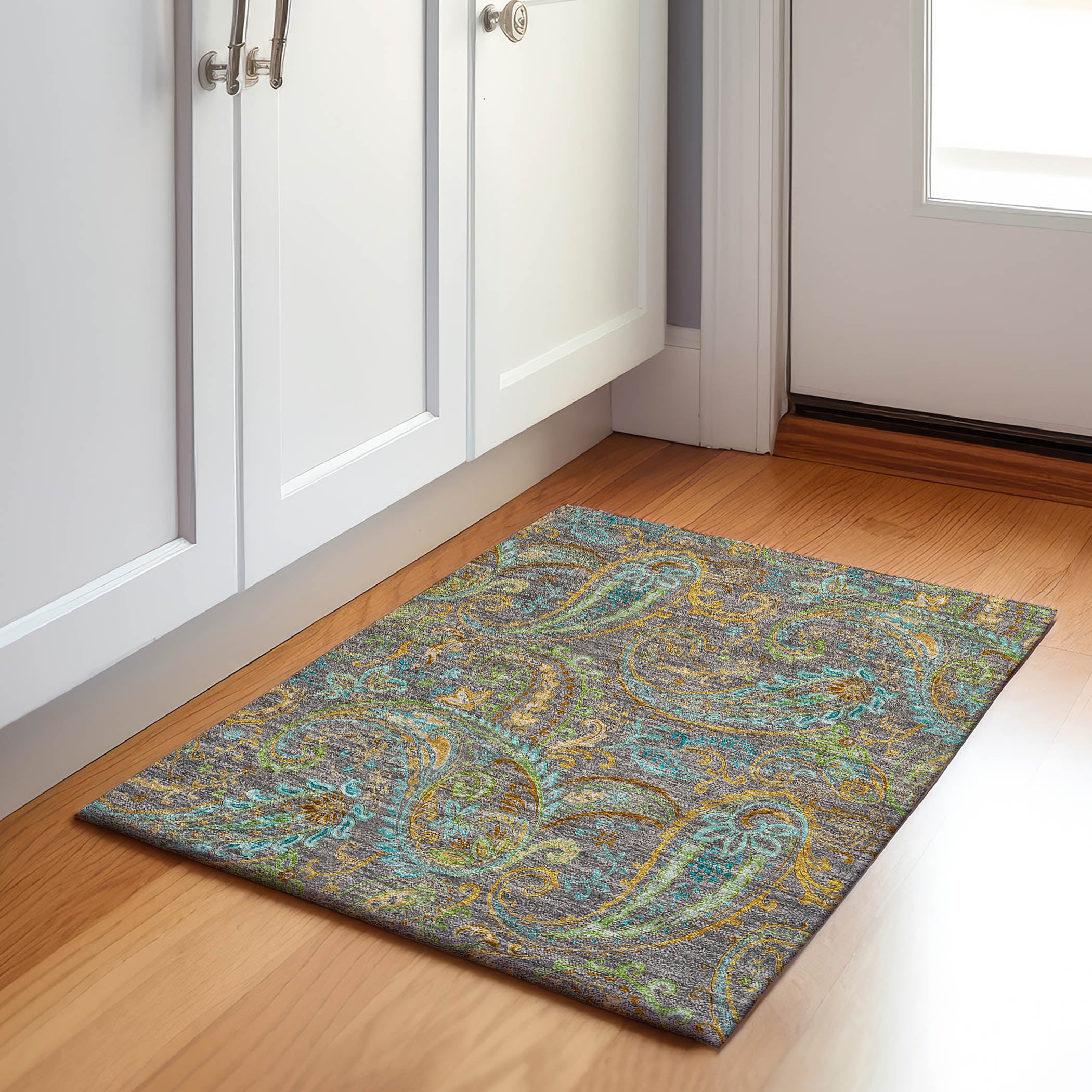 Queenstown Machine Washable Transitional Taupe Brown Rug 1'8" x 2'6" #shape_Rectangle