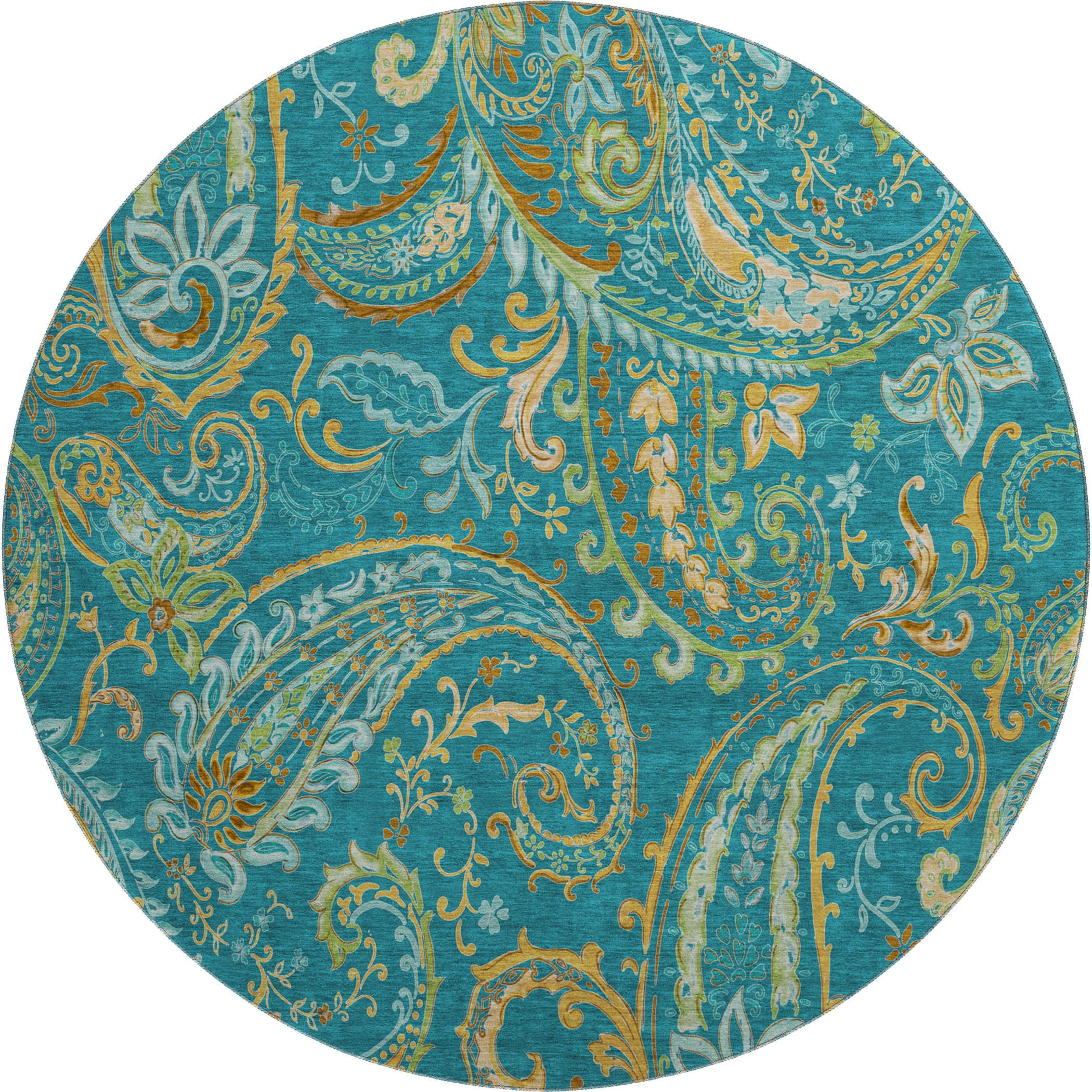 Queenstown Machine Washable Transitional Teal Rug 8' x 8' #shape_Round