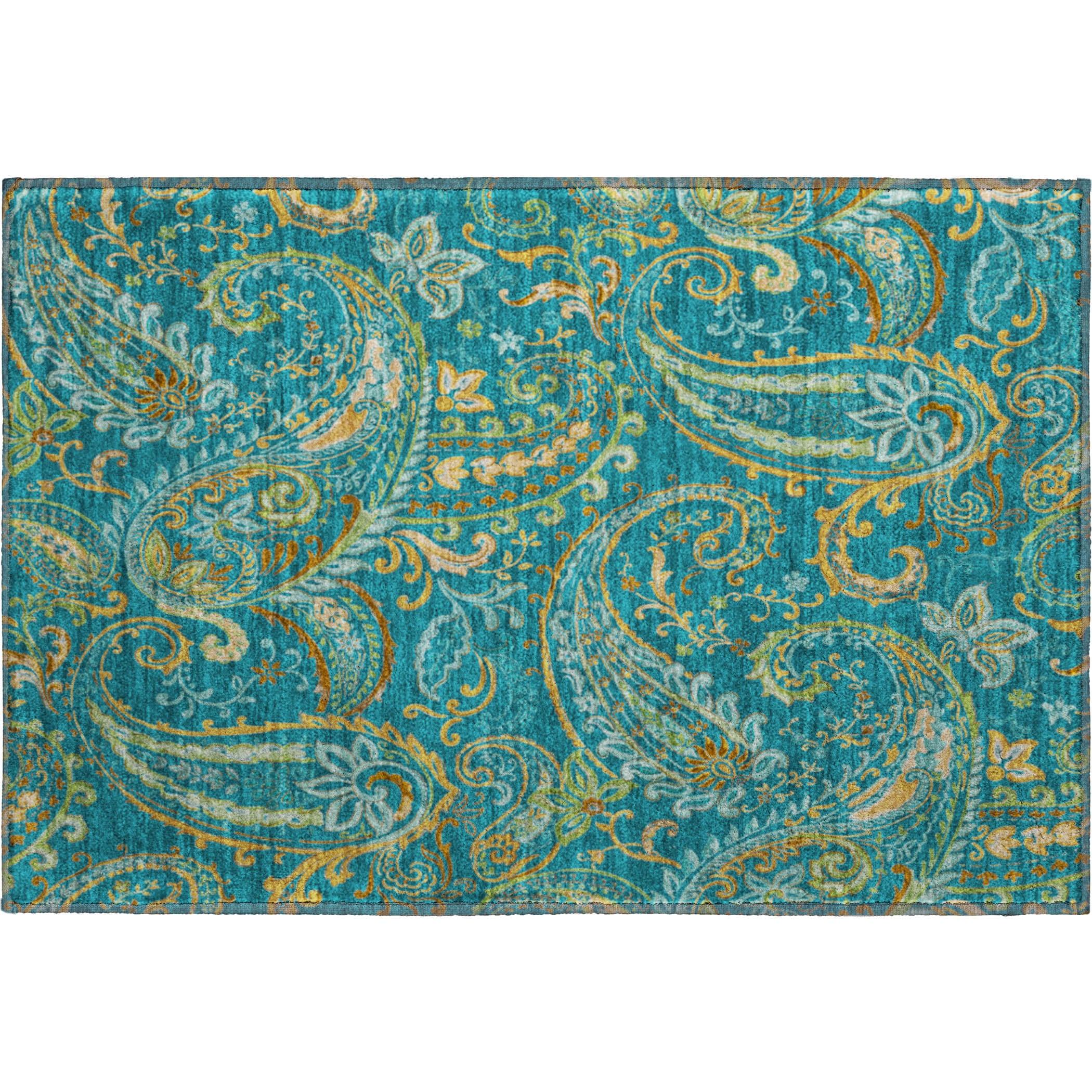 Queenstown Machine Washable Transitional Teal Rug 1'8" x 2'6" #shape_Rectangle