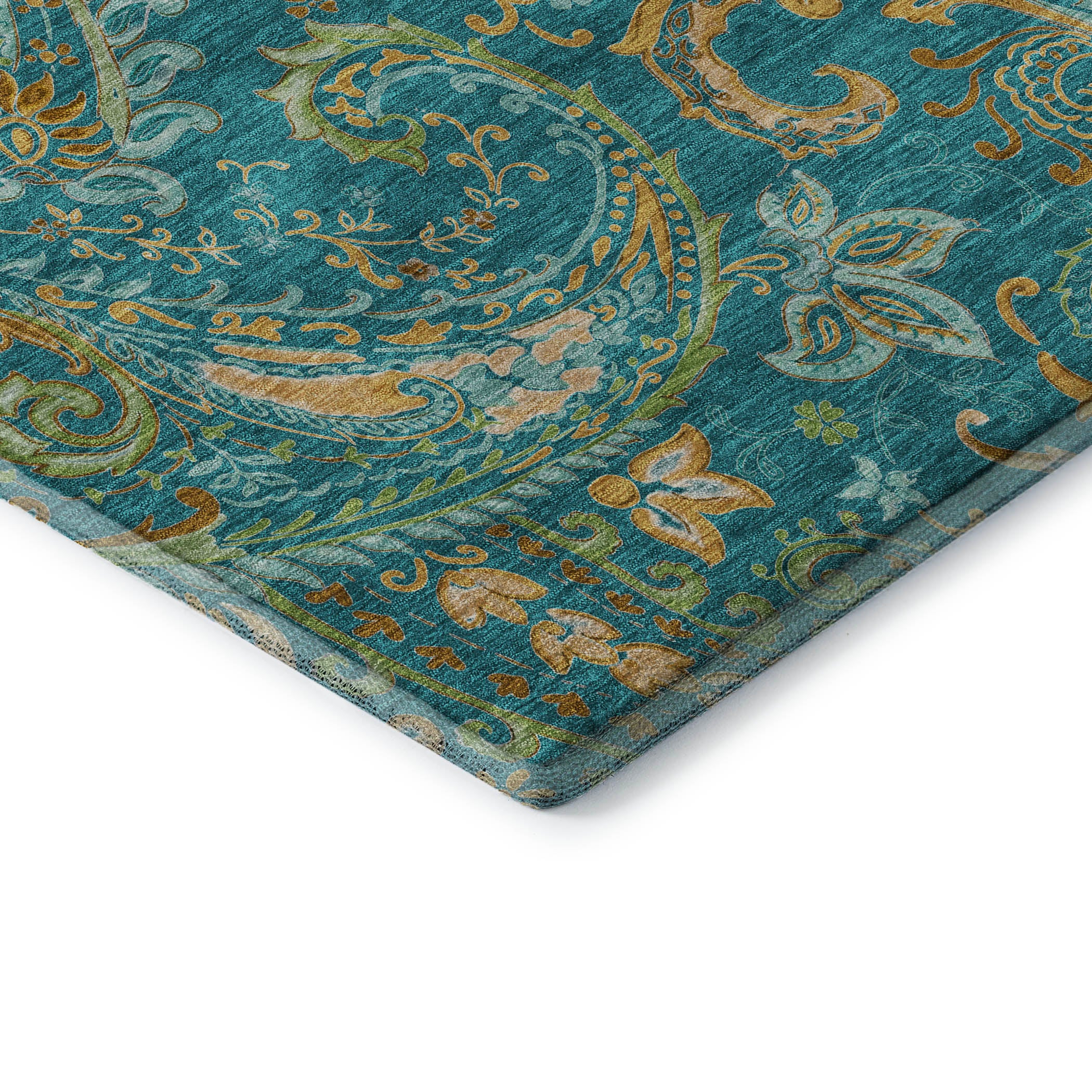 Queenstown Machine Washable Transitional Teal Rug 1'8" x 2'6" #shape_Rectangle