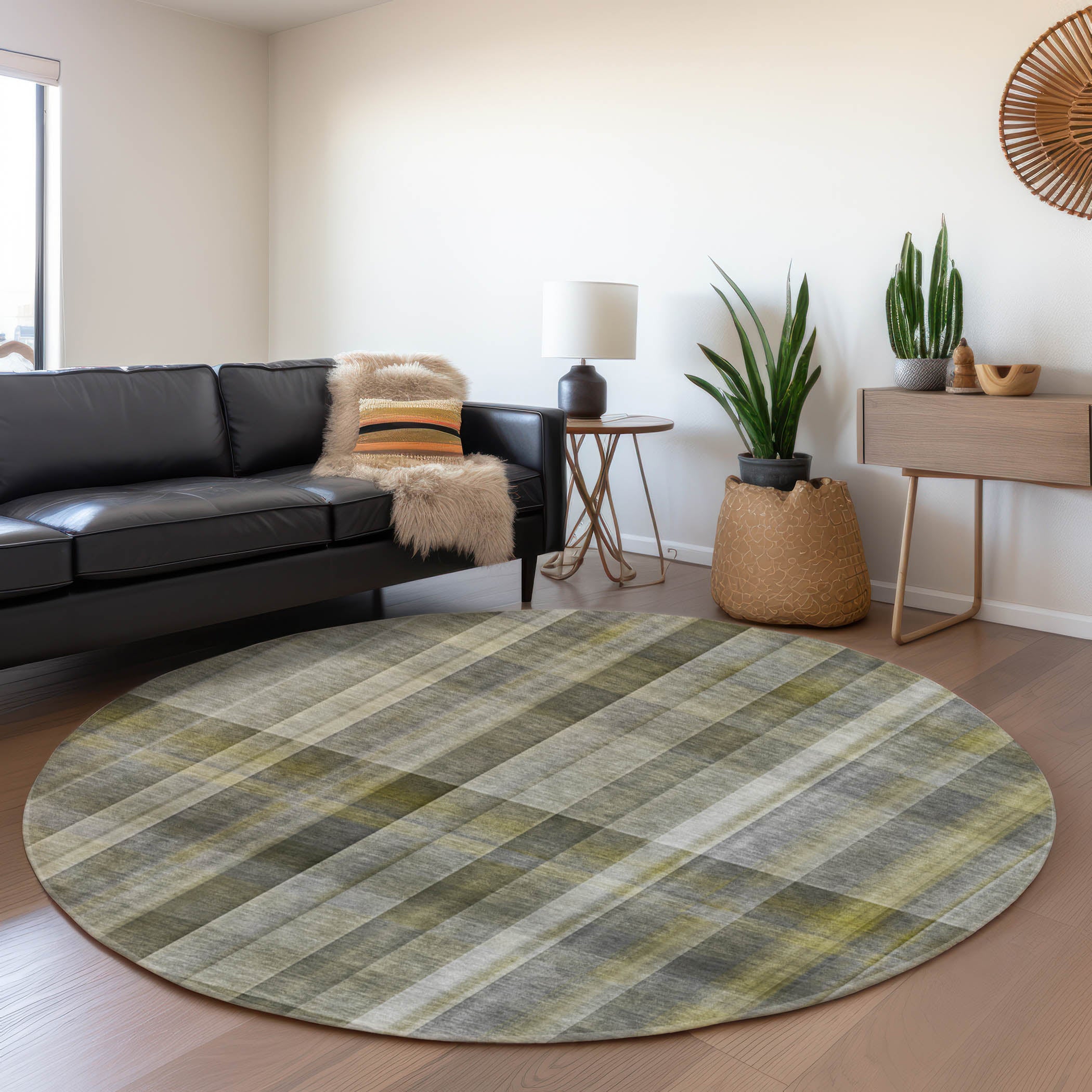 Mdina Machine Washable Transitional Gray Rug 8' x 8' #shape_Round