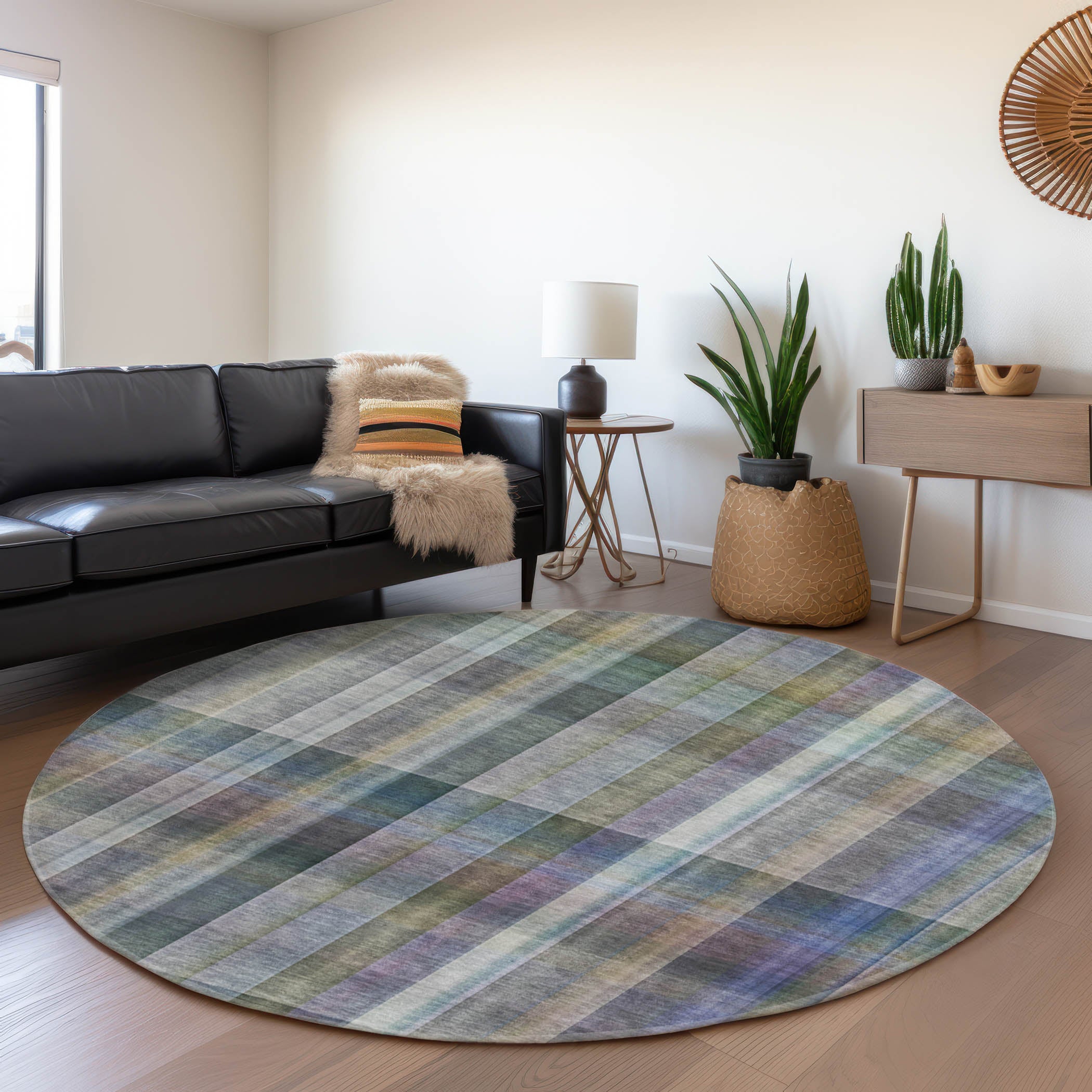 Mdina Machine Washable Transitional Green Rug 8' x 8' #shape_Round
