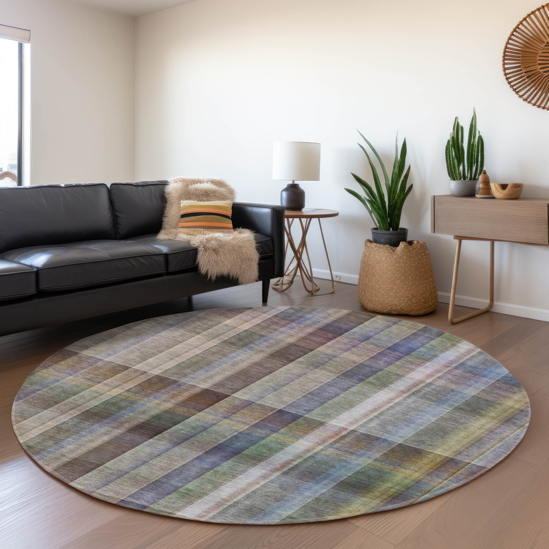 Mdina Machine Washable Transitional Pewter Gray Rug 8' x 8' #shape_Round