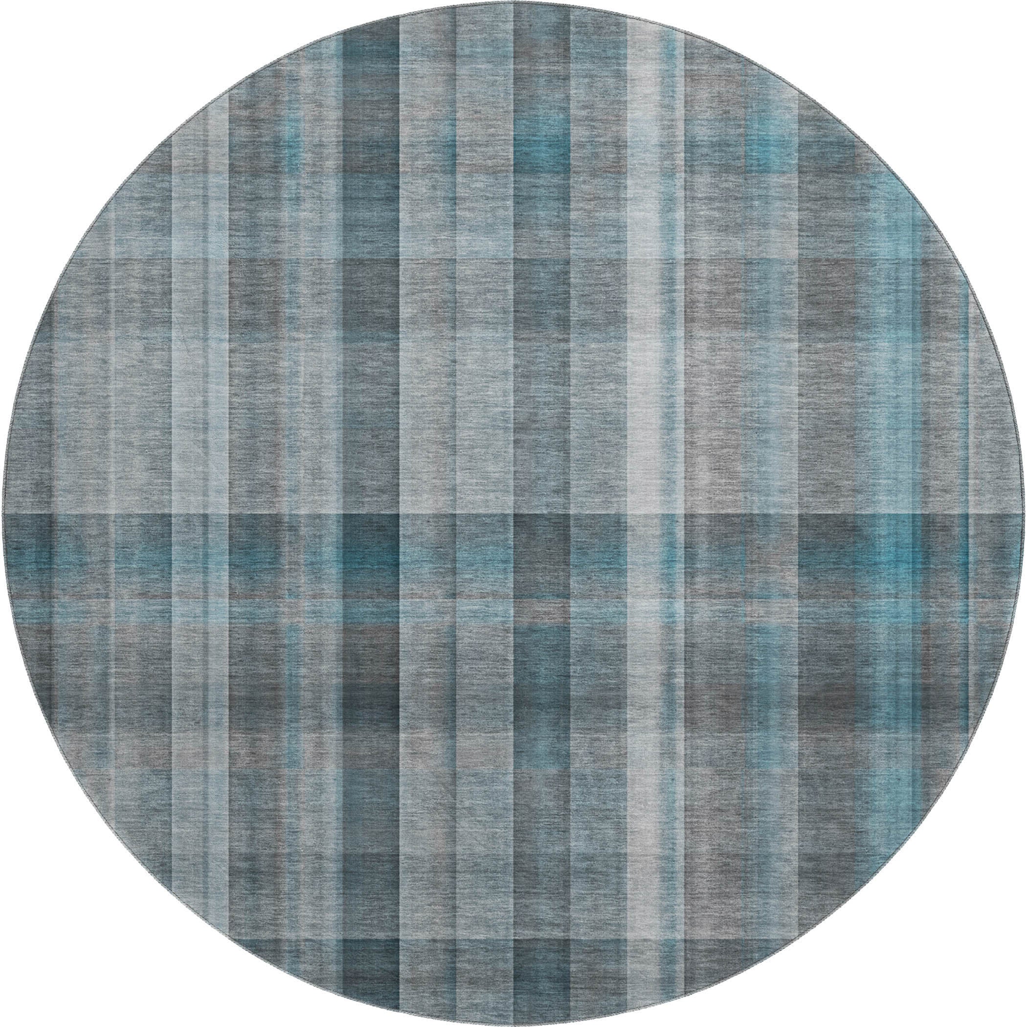 Mdina Machine Washable Transitional Teal Rug 8' x 8' #shape_Round
