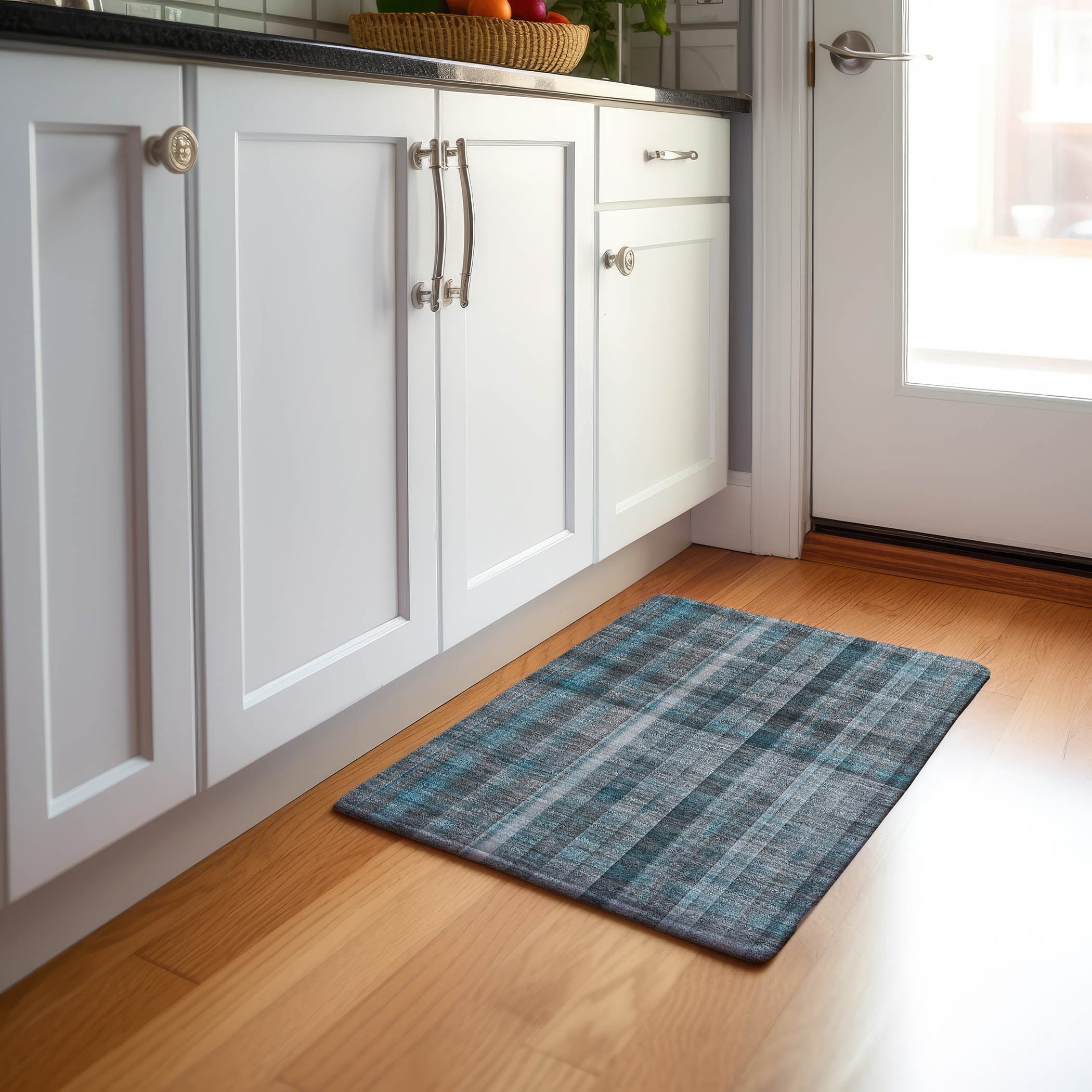 Mdina Machine Washable Transitional Teal Rug 1'8" x 2'6" #shape_Rectangle