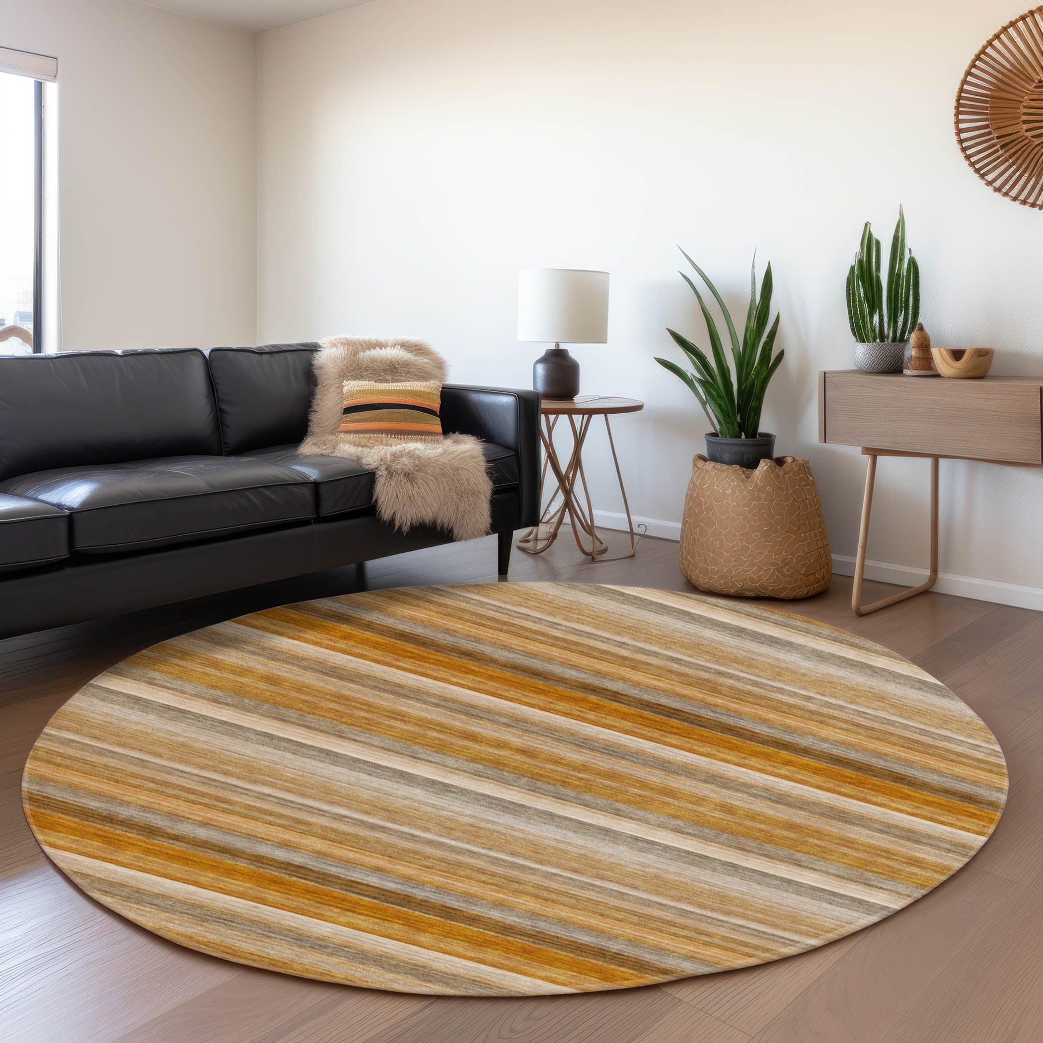 Chiang Mai Machine Washable Transitional Paprika Orange Rug 8' x 8' #shape_Round