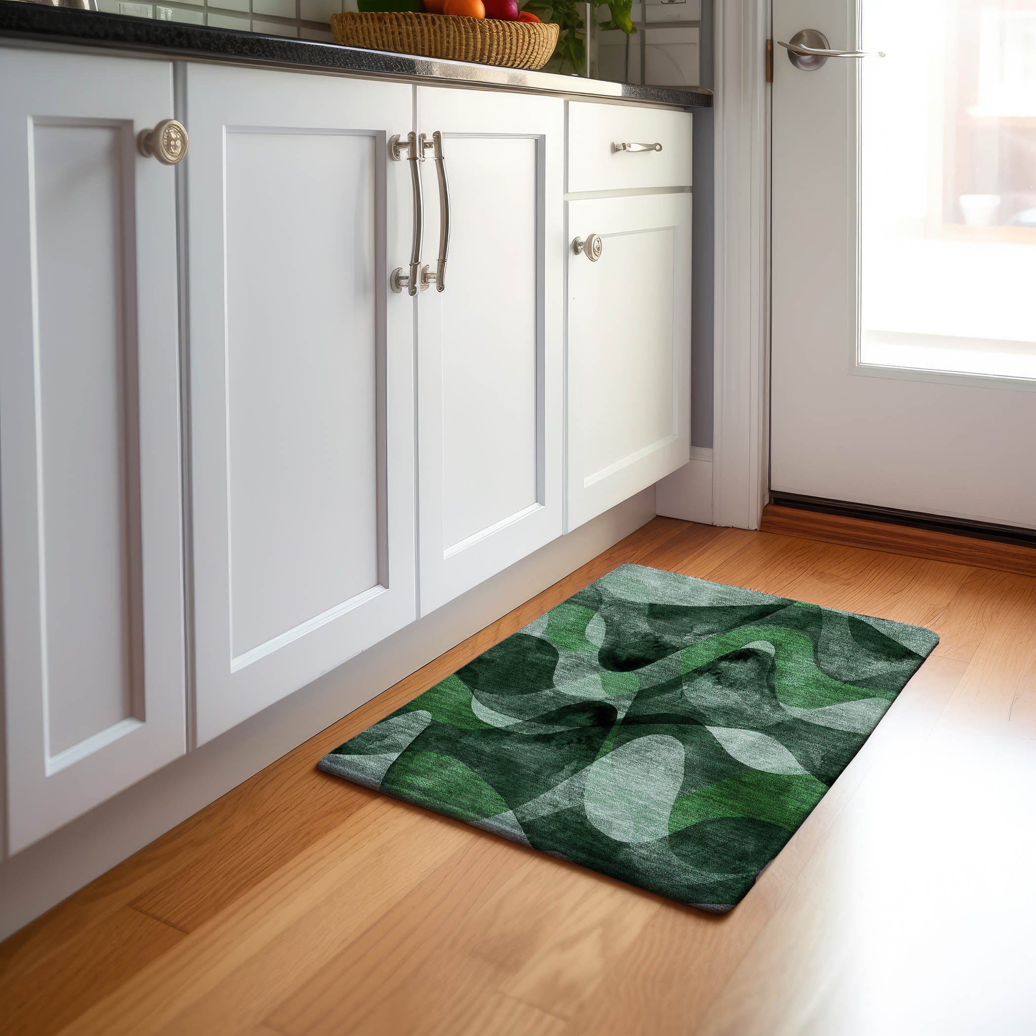 Cairo Machine Washable Contemporary Fern Green Rug 1'8" x 2'6" #shape_Rectangle