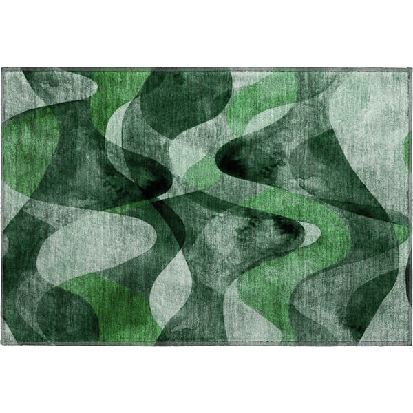 Cairo Machine Washable Contemporary Fern Green Rug 1'8" x 2'6"