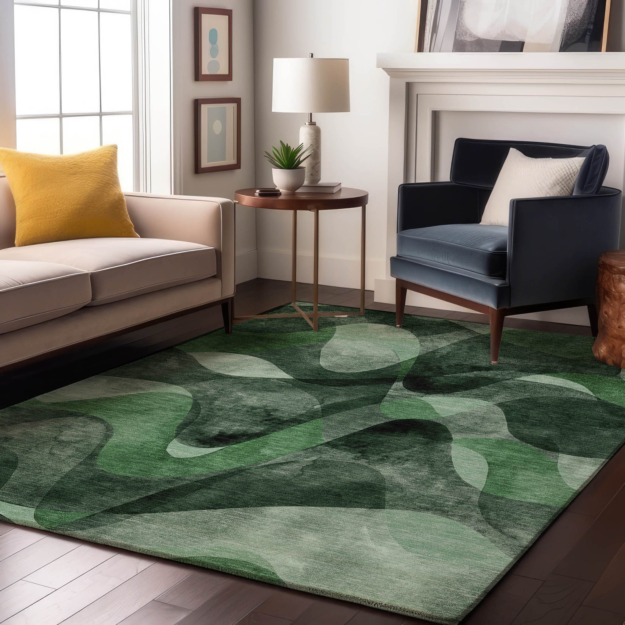 Cairo Machine Washable Contemporary Fern Green Rug 2'6" x 3'10" #shape_Rectangle